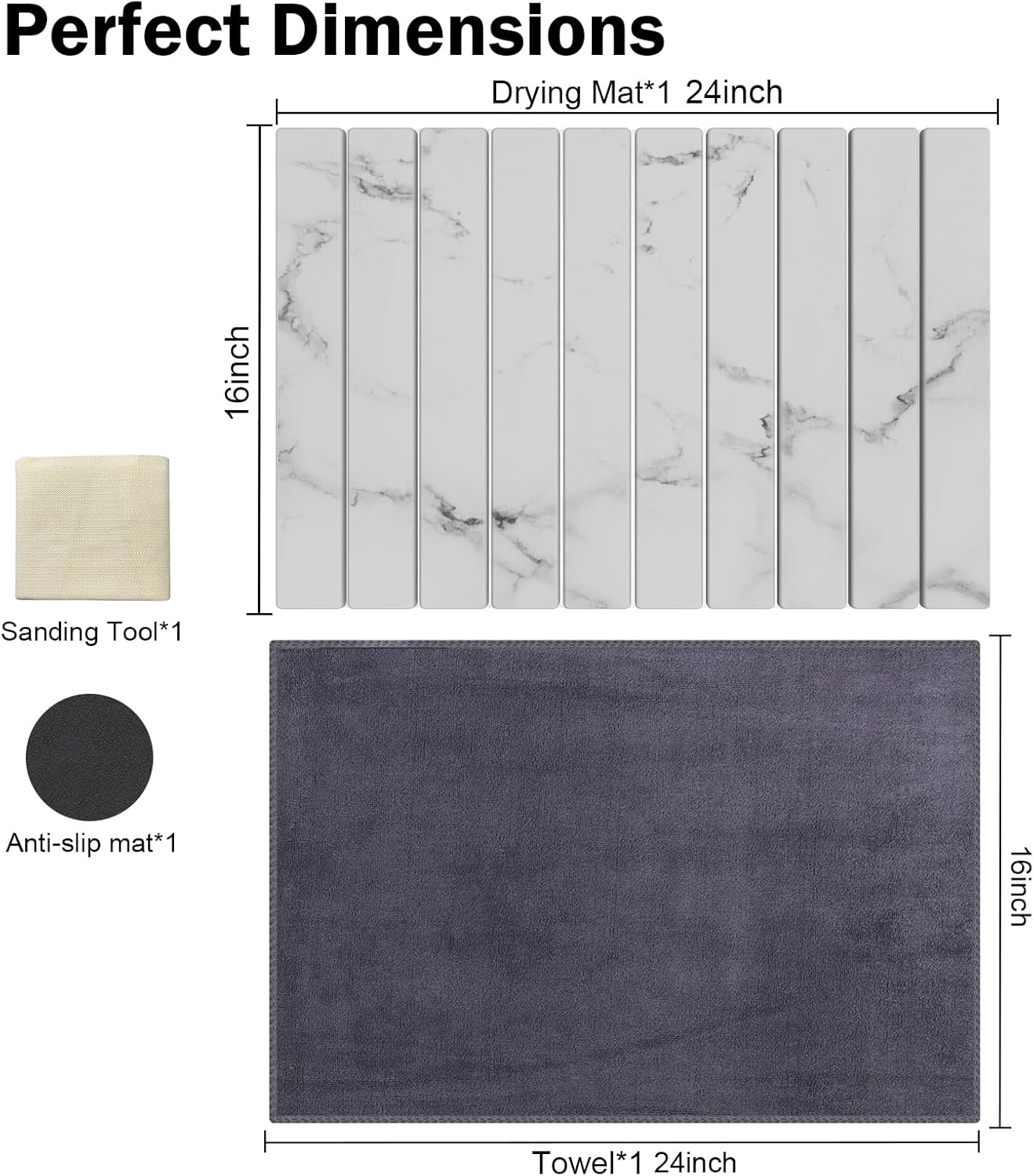 Stone Dish Drying Mat for Kitchen Counter,24"(L)×16"(W) Collapsible Fast-Drying Diatomaceous Earth