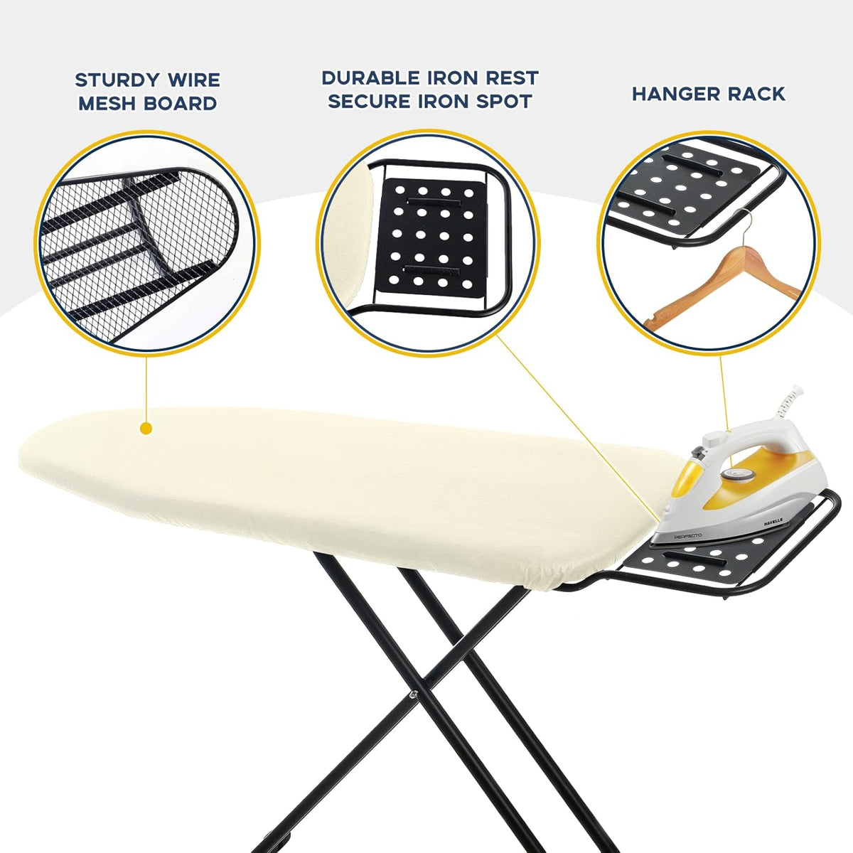 Ironing Board Full Size, RAINHOL Compact Iron Board with Iron Rest, Heat Resistant Cover with Ultra