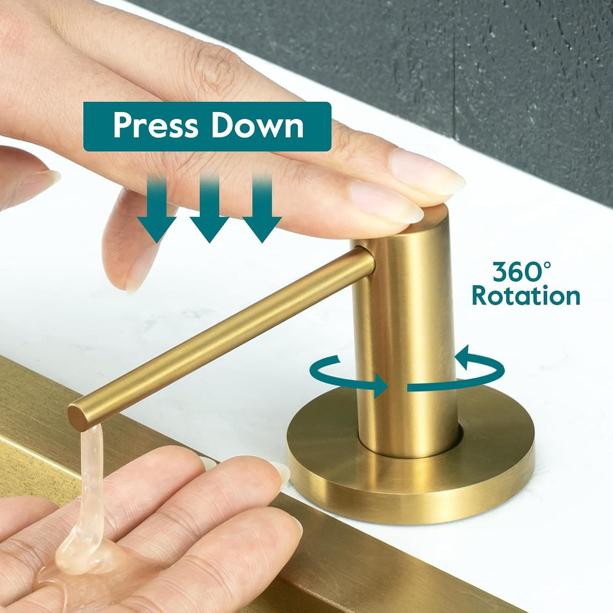 Gappo Soap Dispenser for Kitchen Sink Champagne Gold, Stainless Steel Countertop Pump, Built in