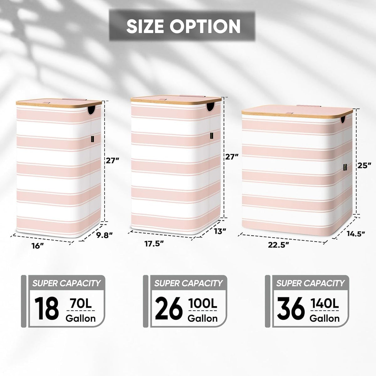 BALEINE Laundry Hamper with Lid, Tall Laundry Baskets with Bamboo Pull Handles, Large Laundry Bin