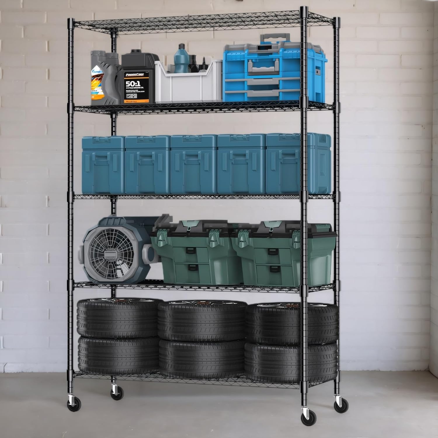 Himimi Storage Shelves 60"W Wire Shelving with Wheels 3250LBS Heavy Duty Metal Shelves for Storage