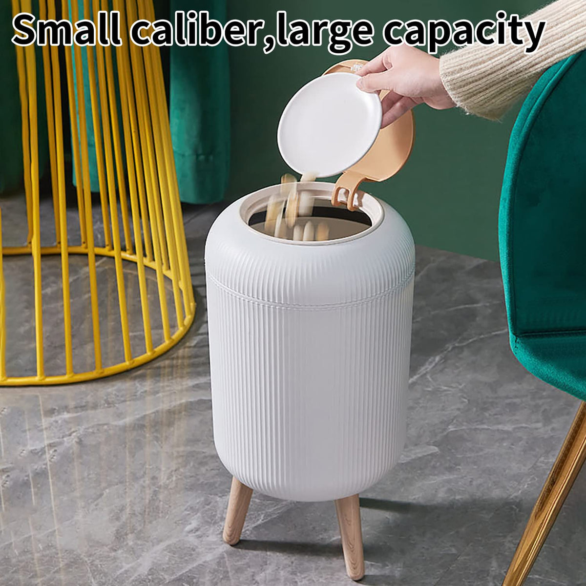Trash Can With Lid for Bathroom, 2 Gallon/10 Liter Round Garbage Bin With Press Top, Plastic Modern