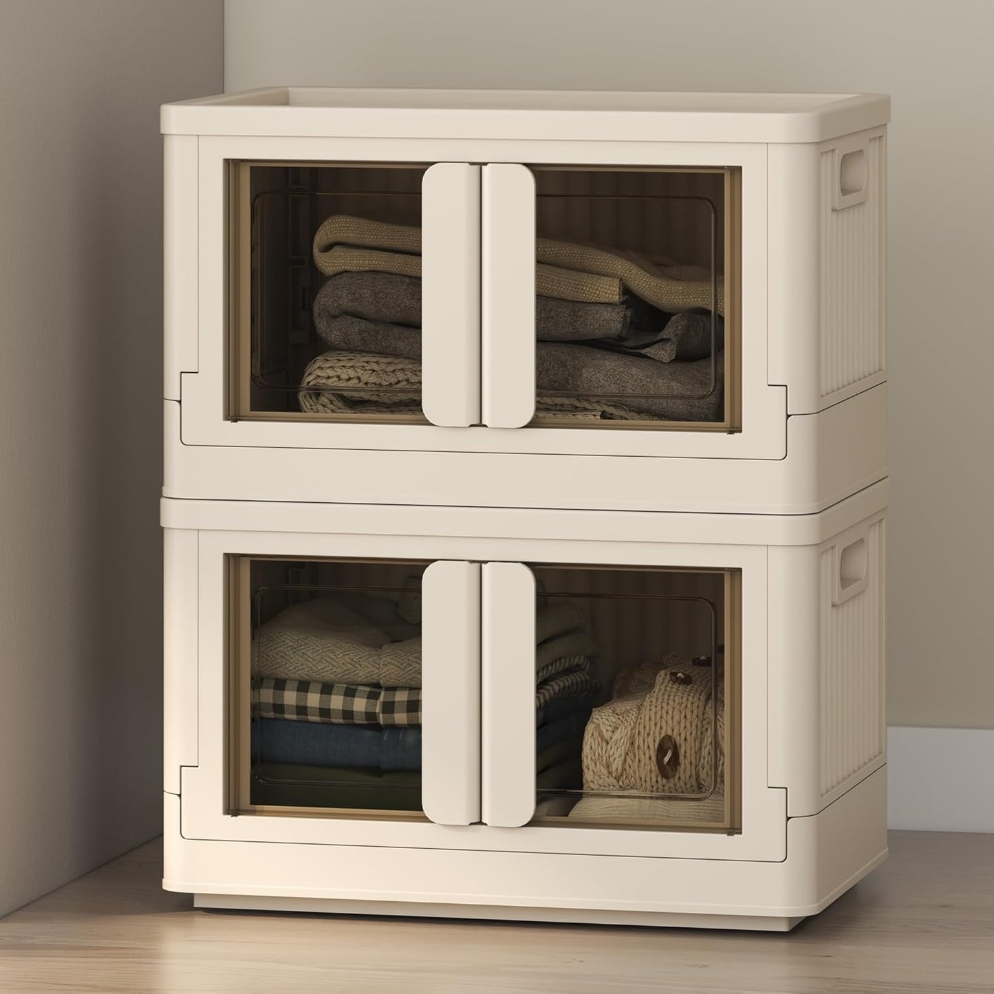 FLEXIMOUNTS 75 QT Stackable Storage Bins With Lids, Collapsible Plastic Storage Bins, Closet