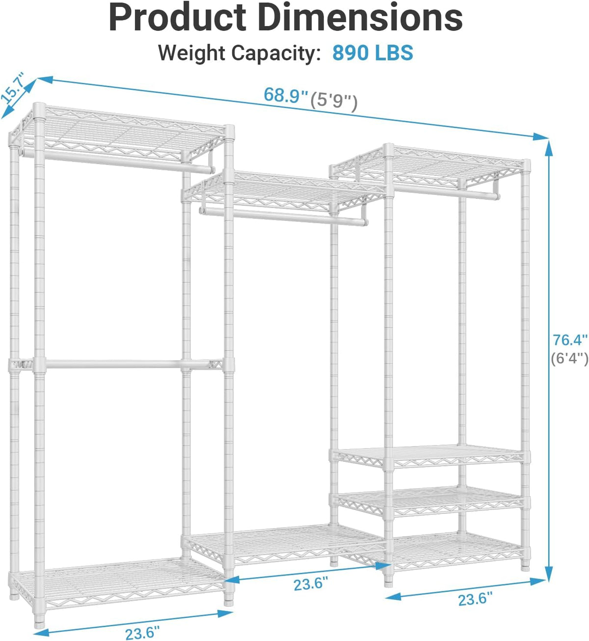 VIPEK V5 Portable Closet Wardrobe Heavy Duty Clothes Rack, Freestanding Clothing Racks with 4 Hang