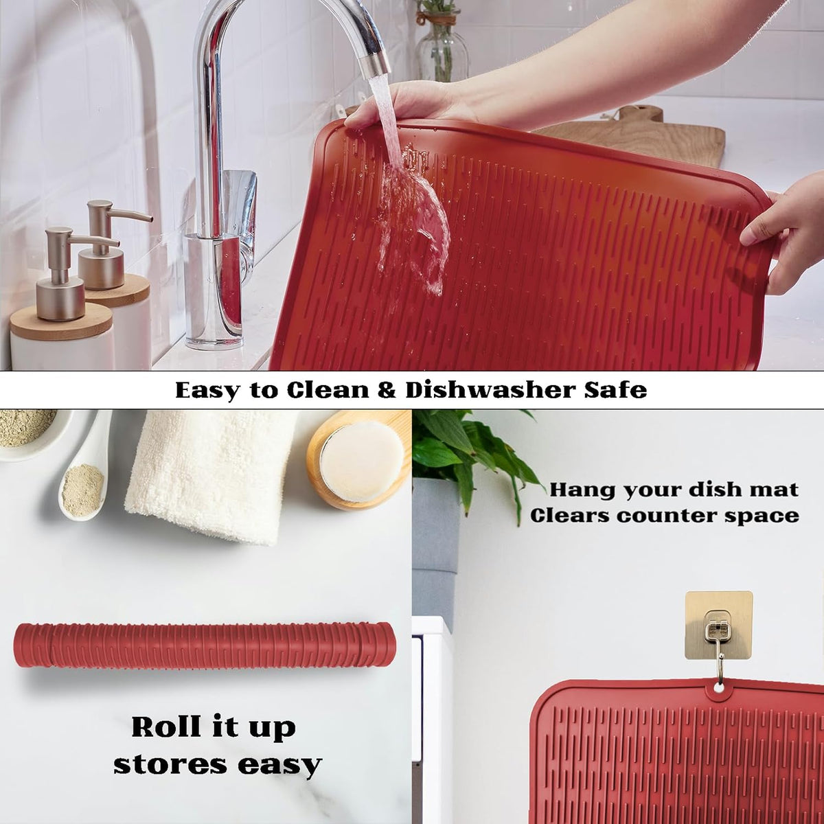 ZLR Silicone Dish Drying Mat for Kitchen Counter, Eco-Friendly Fast Dry Dish Mat, Easy Clean Multi