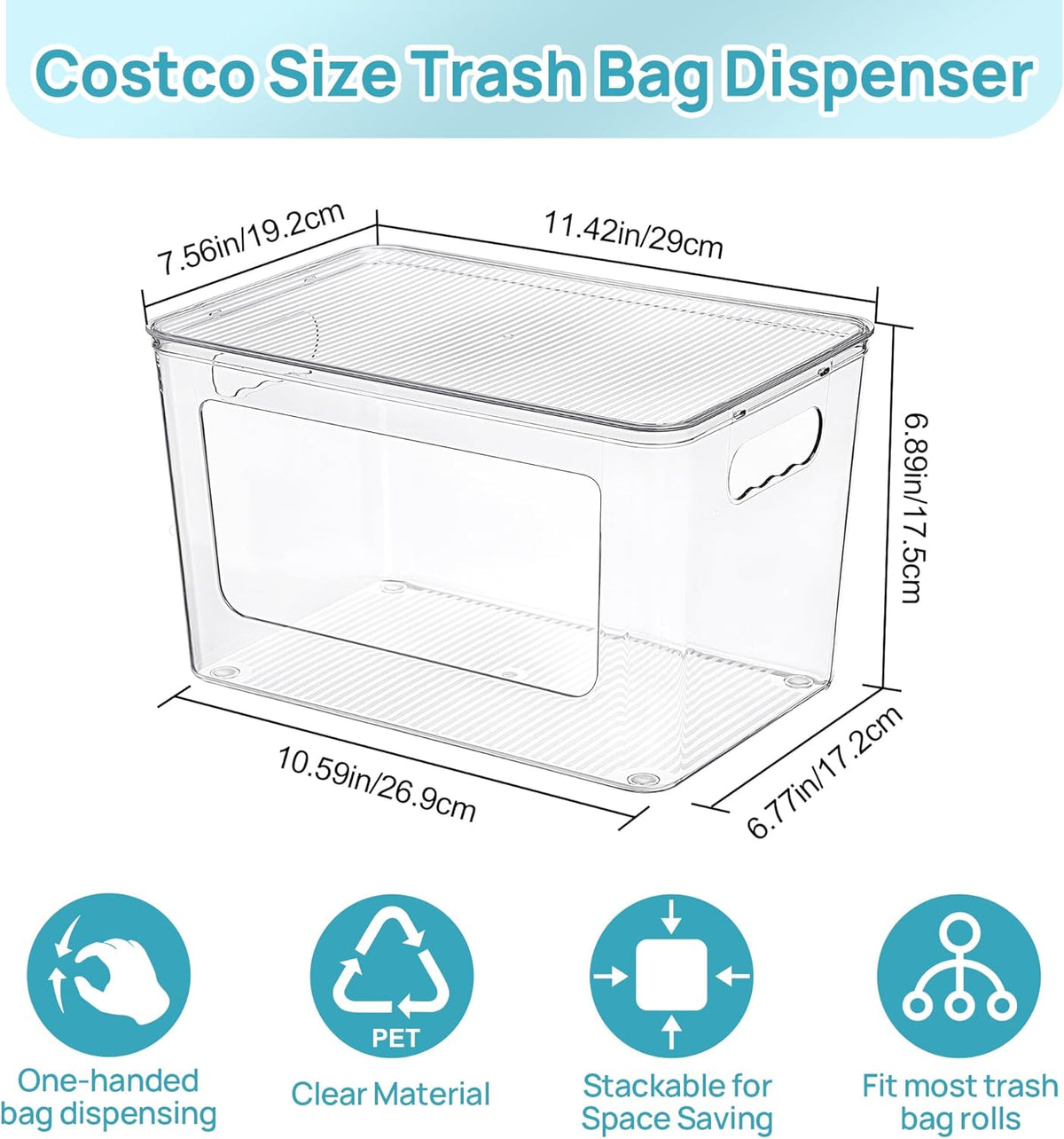 Vtopmart 2 Pack Trash Bag Holder, Stackable Garbage Bag Dispenser for 13/30/33 Gallon Bags, Clear