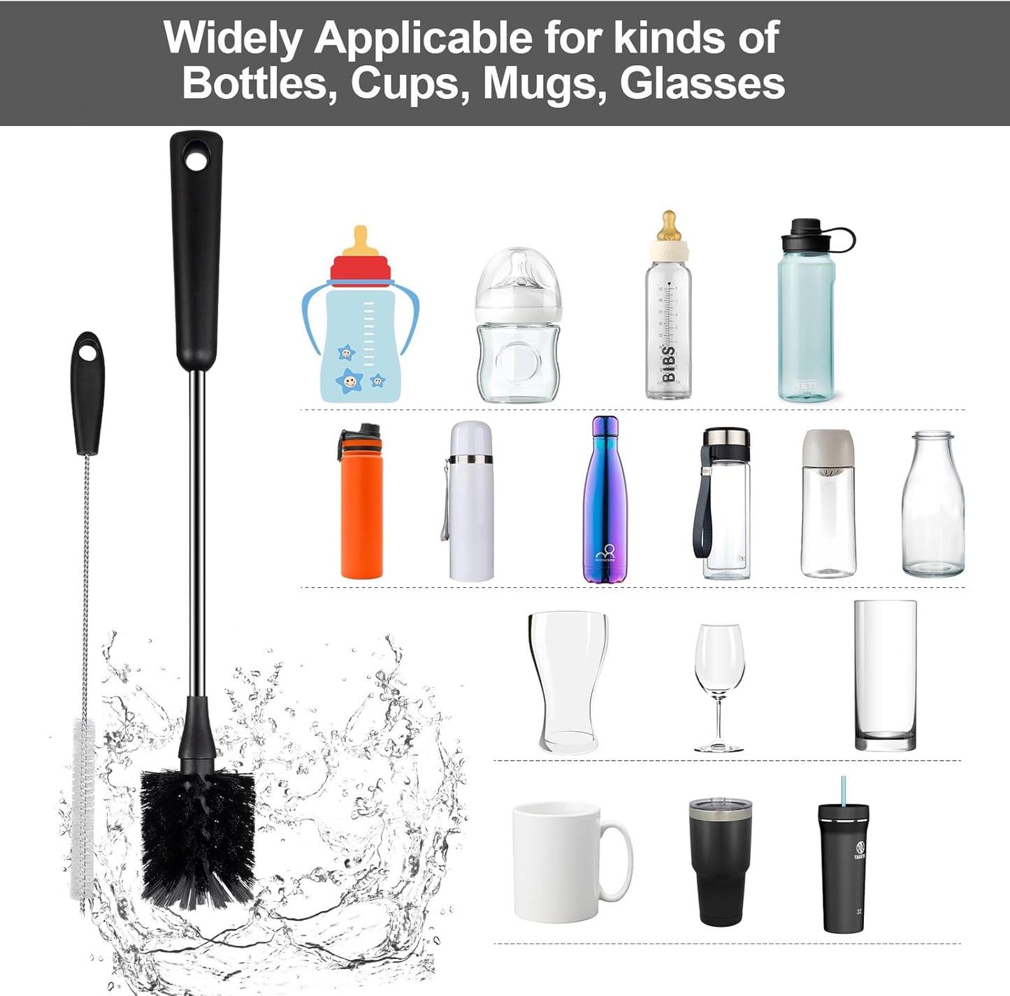 Water Bottle Brush with Straw Cleaner, 15 Inches Stainless Steel Handle Baby Bottle Brush Cleaner