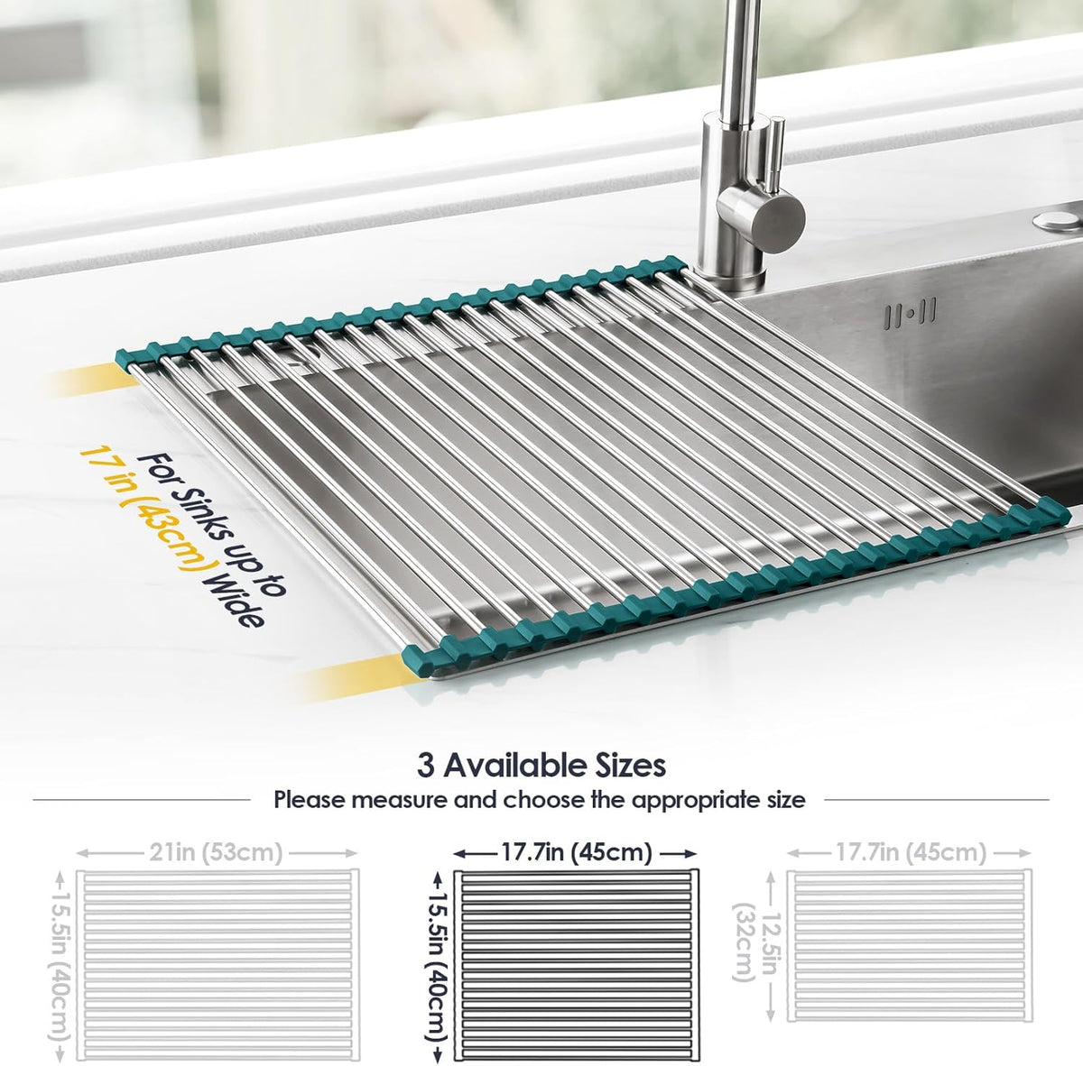 Tomorotec Stainless Steel Roll Up Dish Drying Rack, Foldable Over The Sink Rolling Drainer Rack