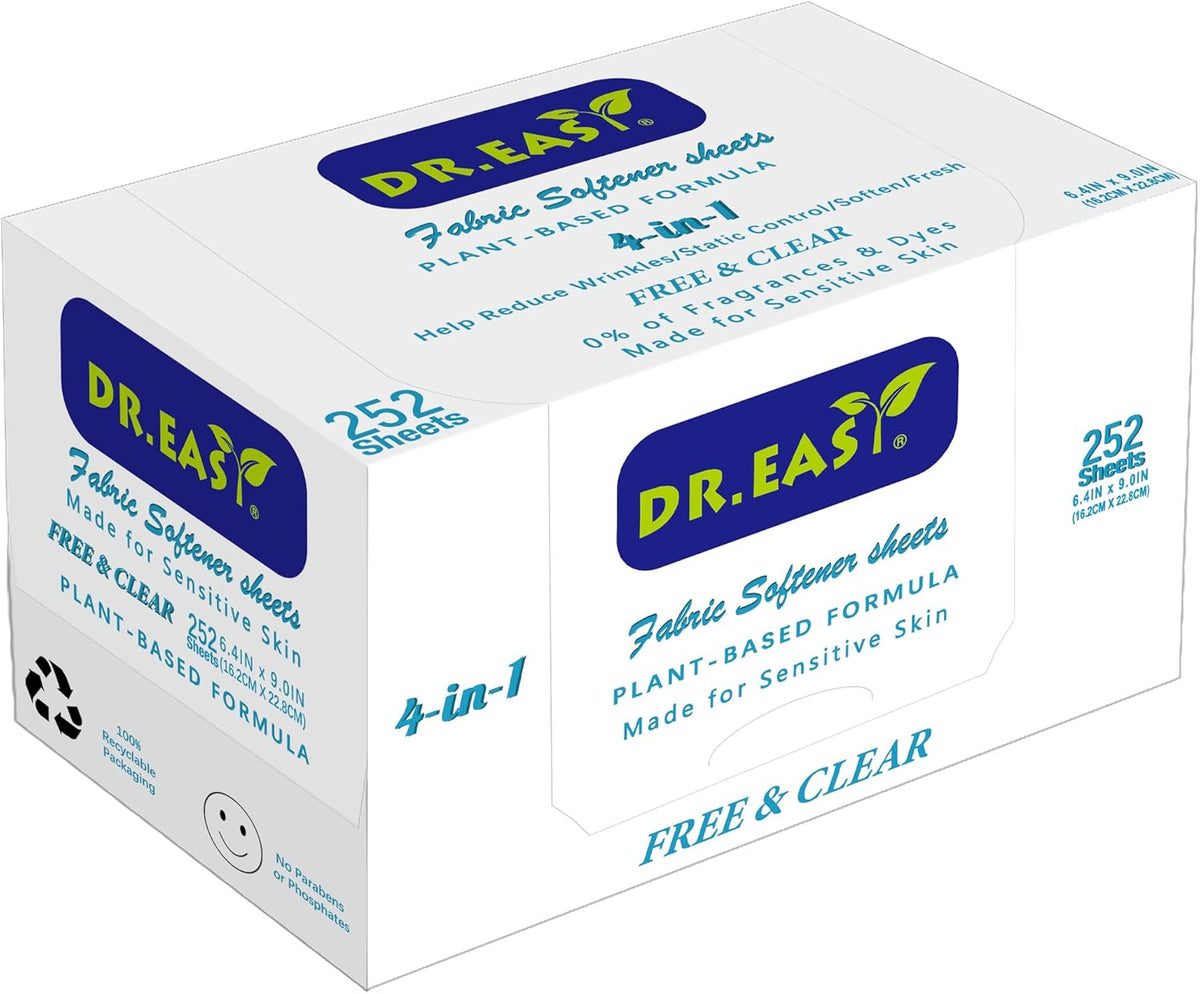DR.EASY Dryer Sheets Plant Based Formula 252 Ct Fabric Softener sheets for Laundry Free & Clear