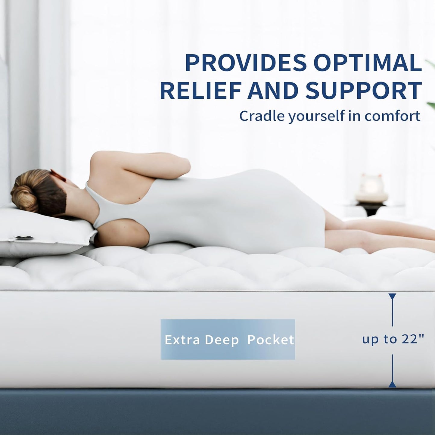 Sunflower King Mattress Pad, Hypoallergenic Cotton Mattress Cover, 18-22" Extra Deep Pocket Quilted