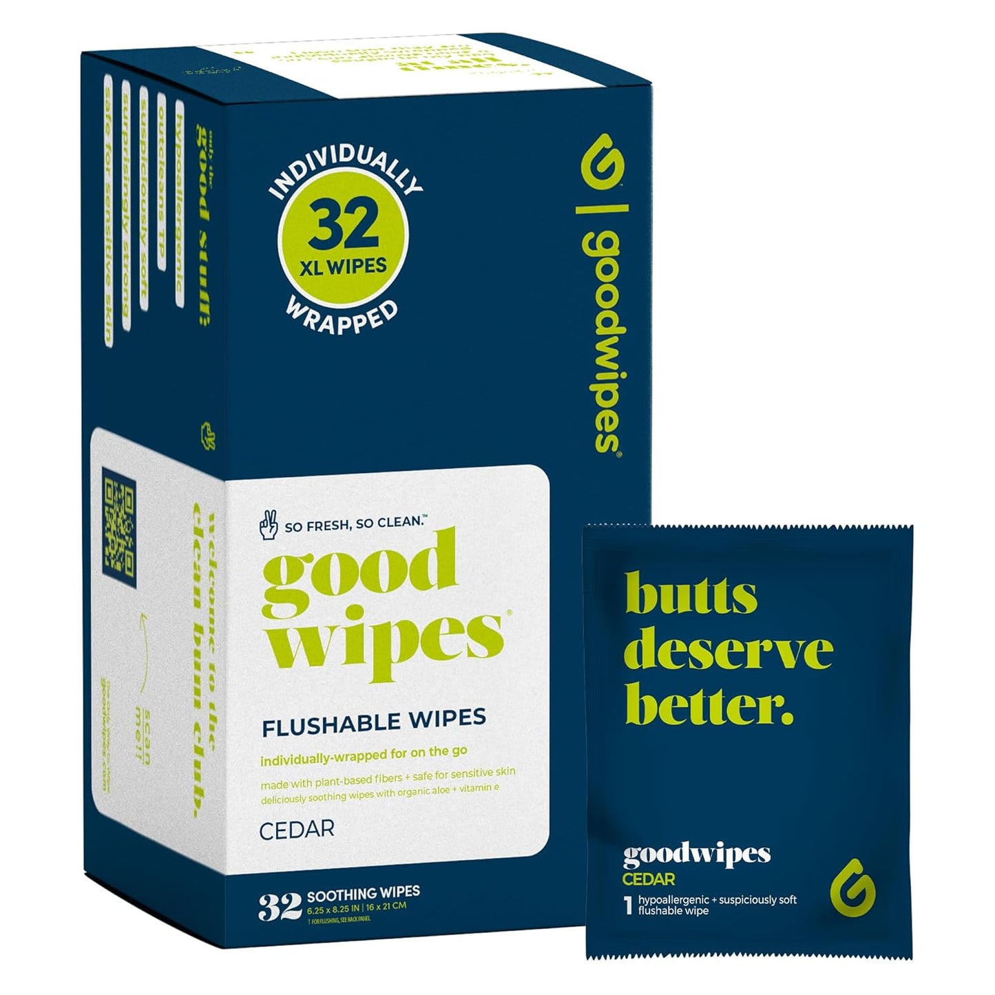 goodwipes Flushable Wipes - Individually Wrapped Butt Wipe for On-the-Go Adults - Portable Mini