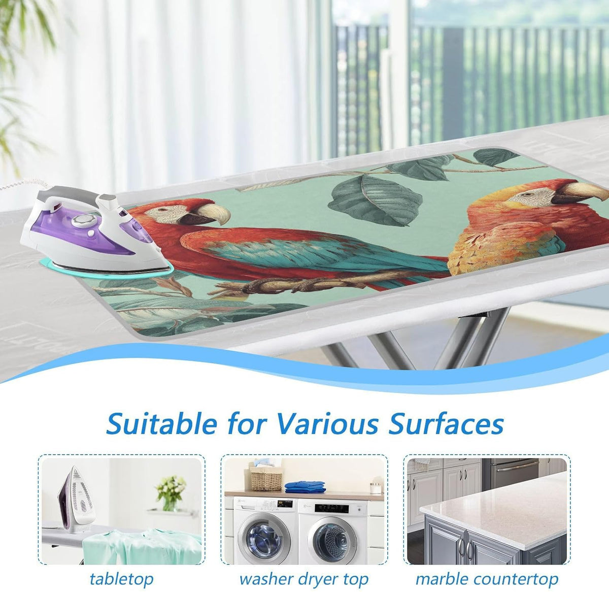 Tropical Parrots on The Branc Ironing Mat Thickened Ironing Blanket Travel Portable Double-Side