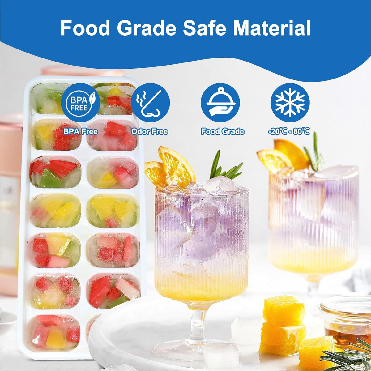 Ice Cube Tray, Ice Cube Trays for Freezer 6 Pack with Lid and Bin, Ice Tray Easy-Release, Ice Trays
