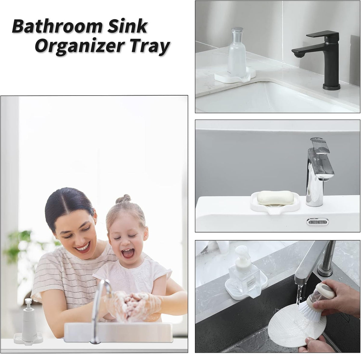 Silicone Bathroom Soap Dishes with Drain Spout-Bathroom and Kitchen Sink Organizer,Sponge