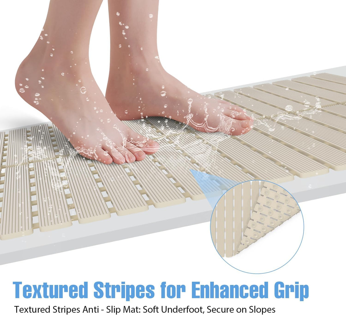 Shower Mat Non-Slip Bath Mat for Tub Floor & Stall with 200+ Suction Cups & Drain Holes, Quick Dry