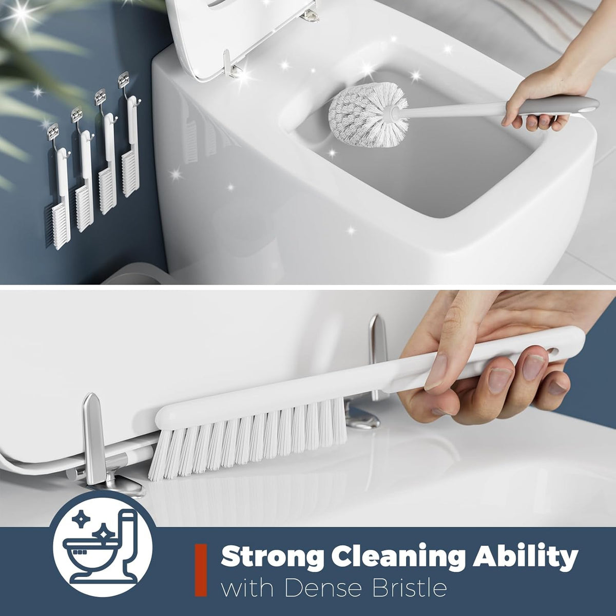 Toilet Brush, 4 Pack Toilet Brush and Holder Set Bathroom Accessories, Toilet Bowl Brush and Holder