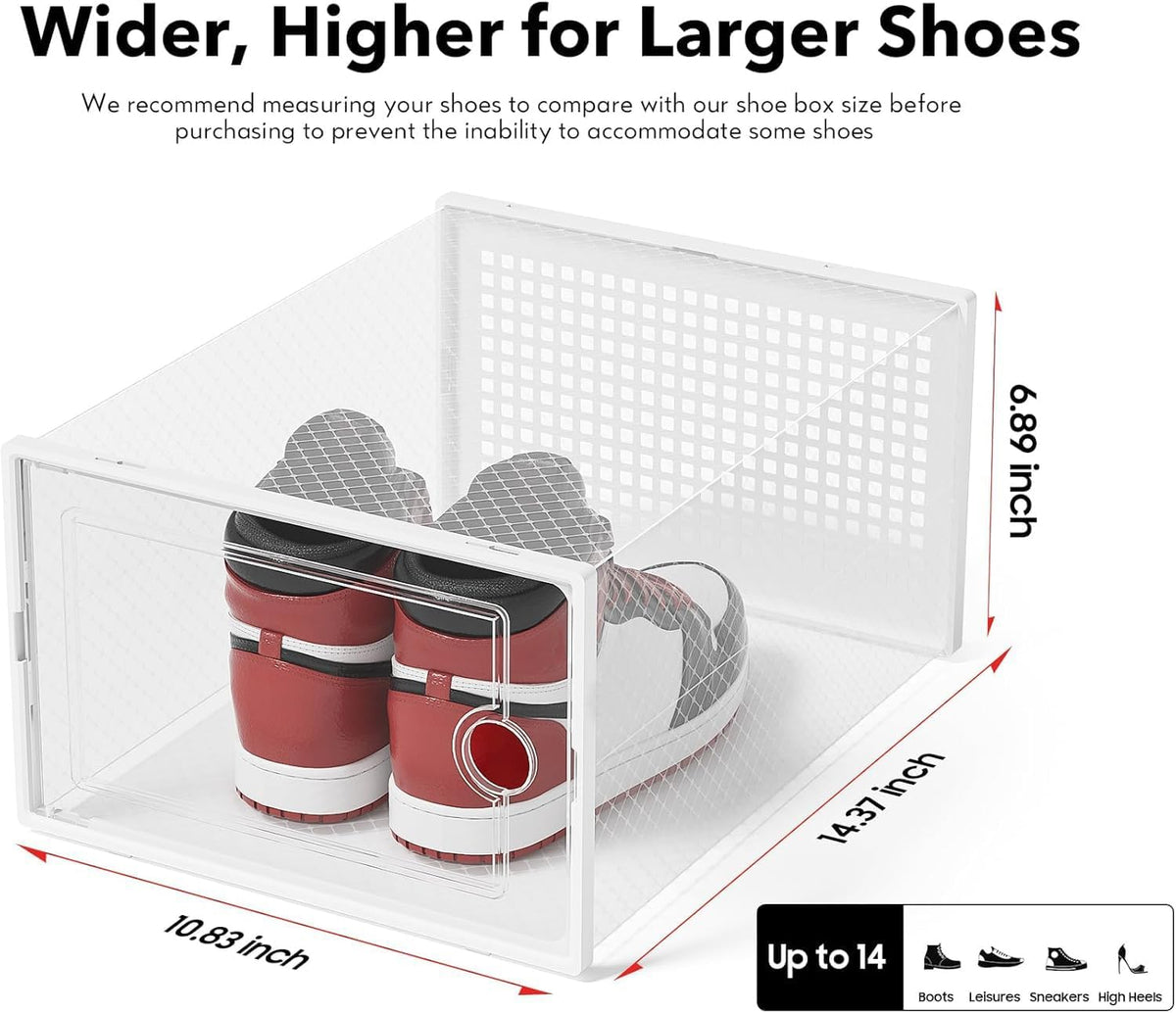 Kuject XX-Large Shoe Storage Boxes Organizers Clear Plastic Stackable 12 Pack, Shoe Rack & Holder