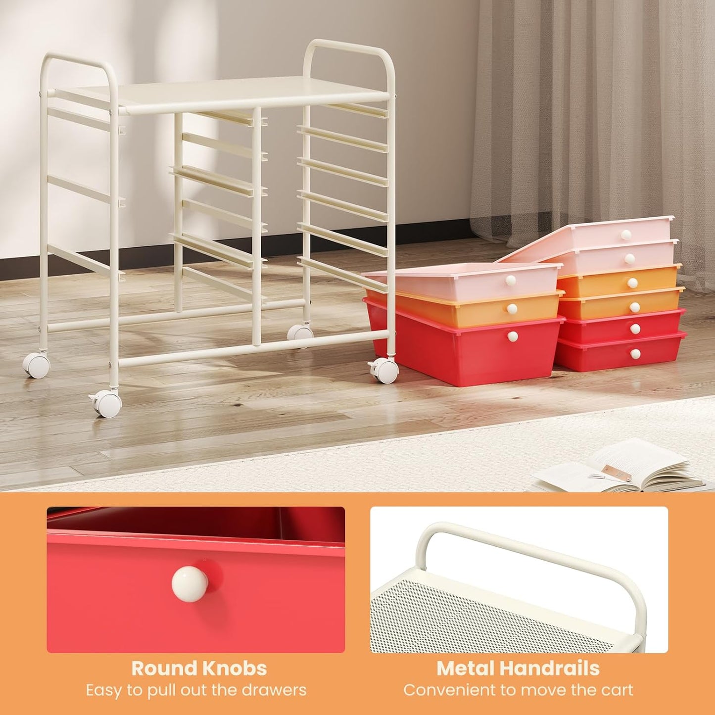 GOFLAME 9-Drawer Rolling Storage Cart, Mobile Utility Cart with Removable Drawers & Metal Frame