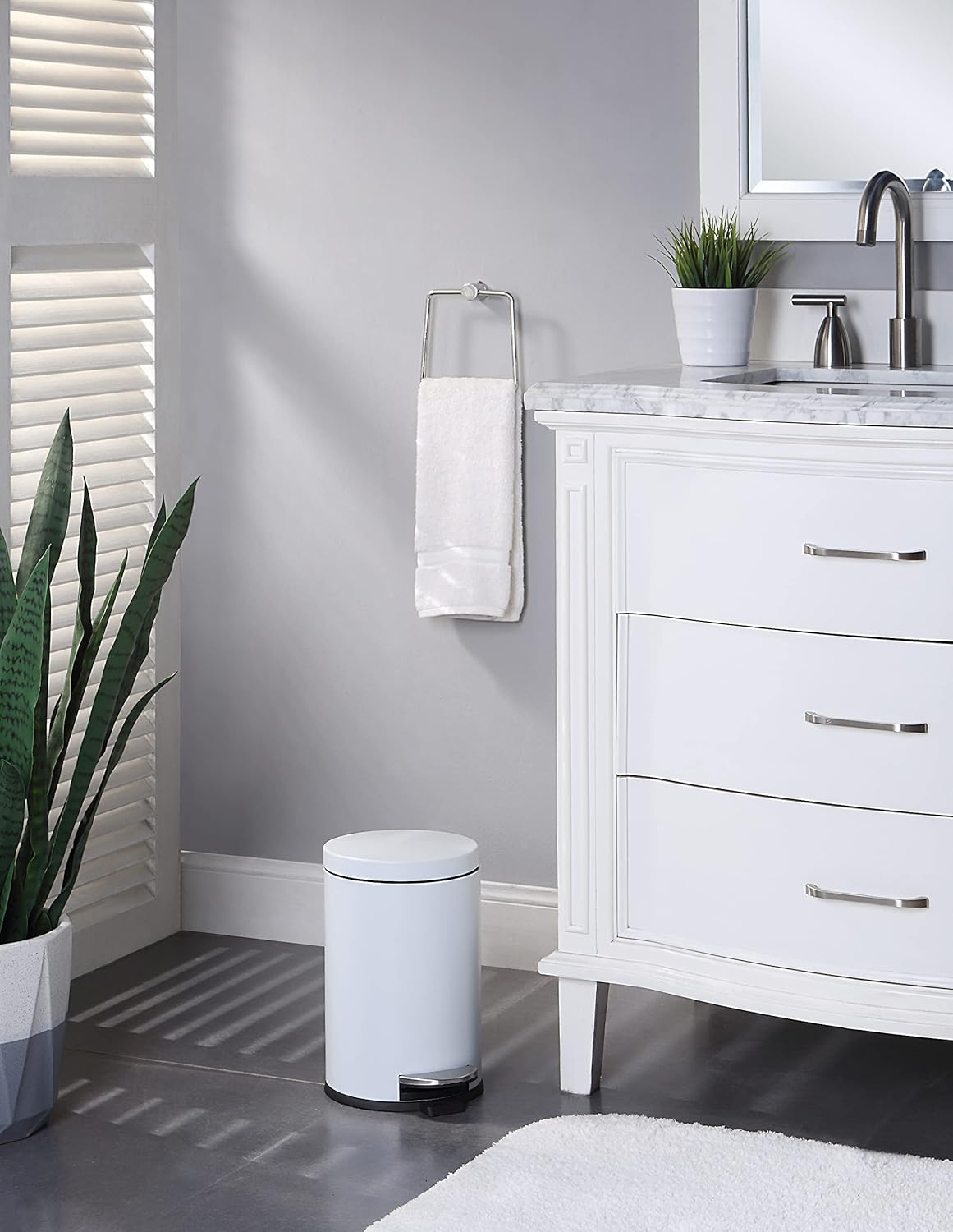 SunnyPoint 4.5 Liter(1.2 Gallon) Small Round Trash Can with Plastic Inner Bucket; Bathroom, Office