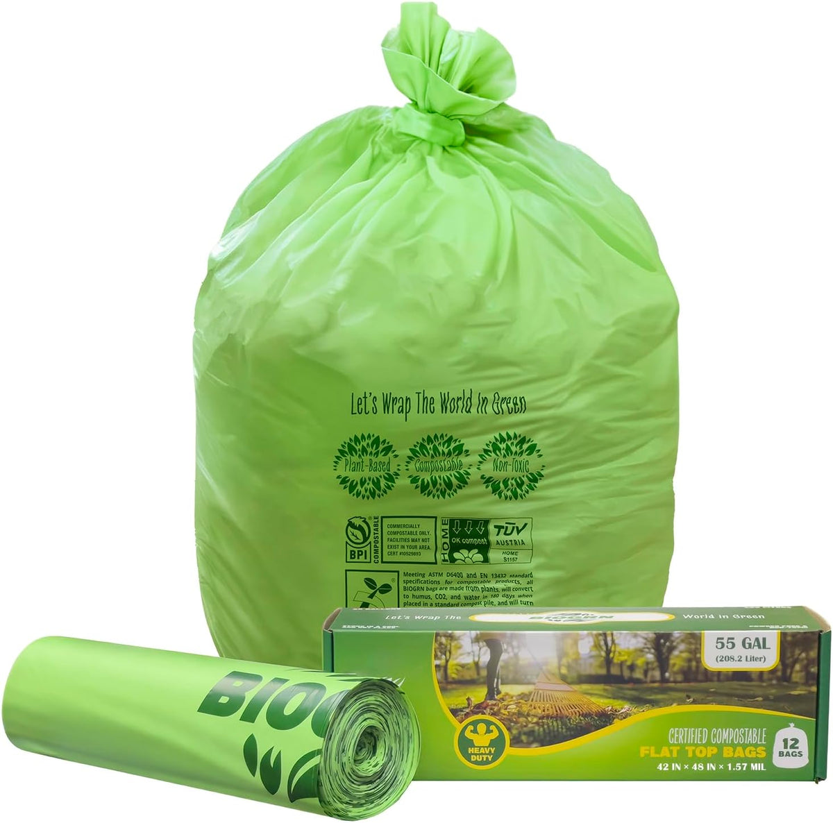 50-55 Gallon Compost Bags, Heavy Duty Compostable Trash Bags, 1.57 Mil Extra Thick Biodegradable