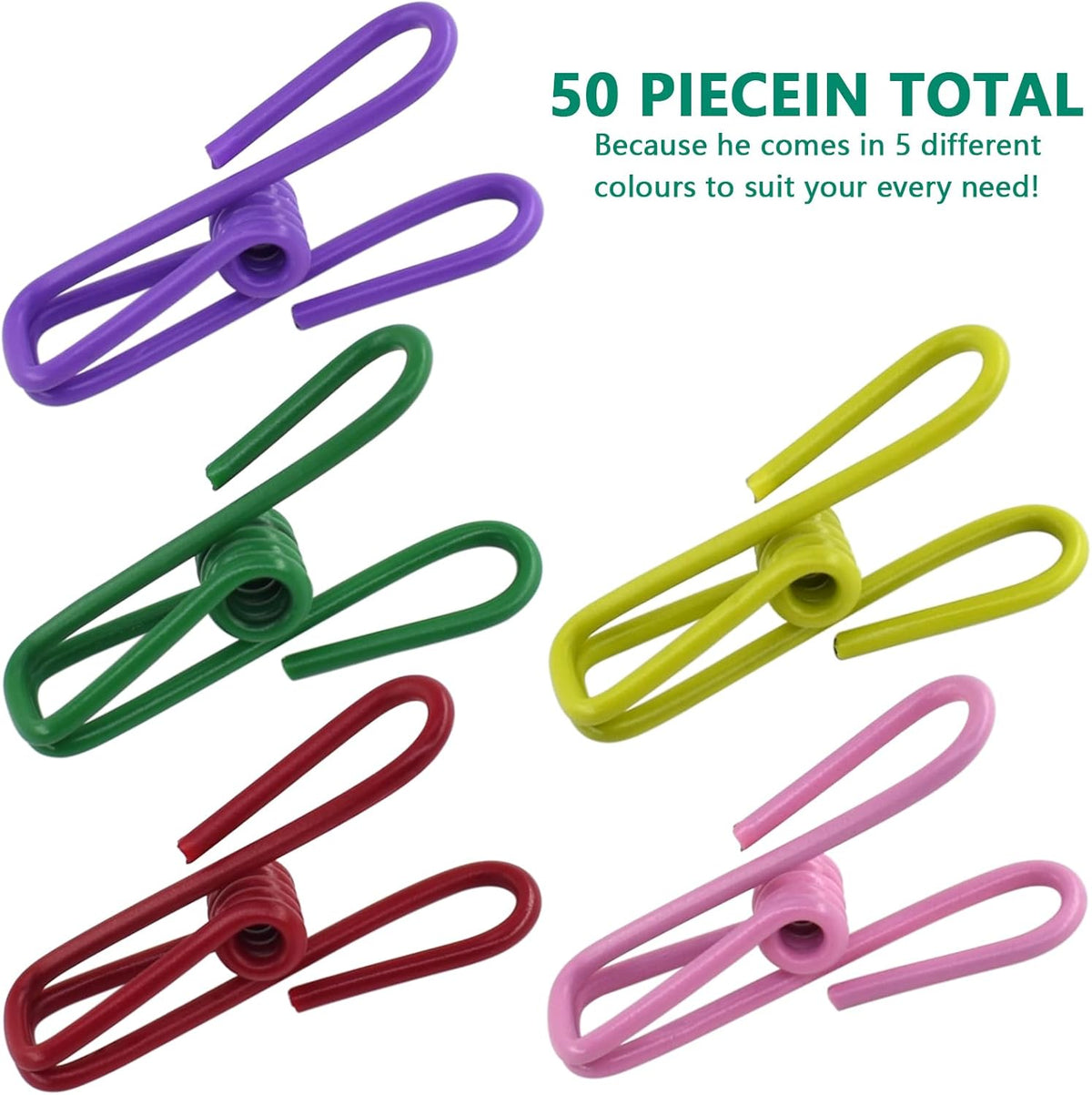 50 Packs Steel Wire Clips Vinyl Plastic Coated Multi-Function Colored Utility Clothesline Clip for