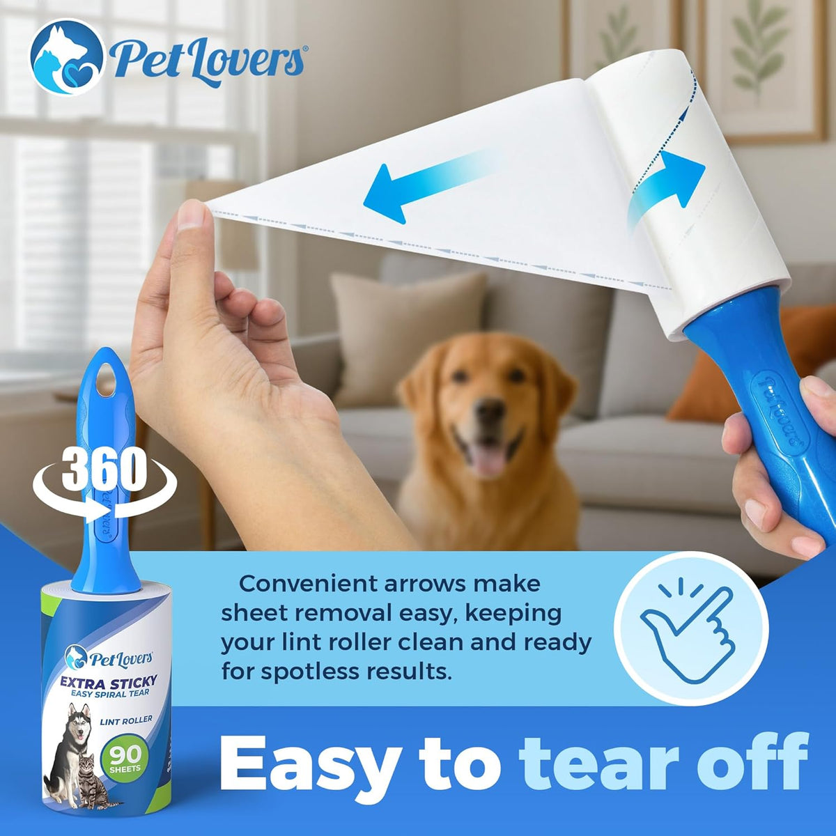 PetLovers Extra Sticky Lint Roller Mega Value Set 900 Sheets for Pet Hair Removal and Clothes, Dog