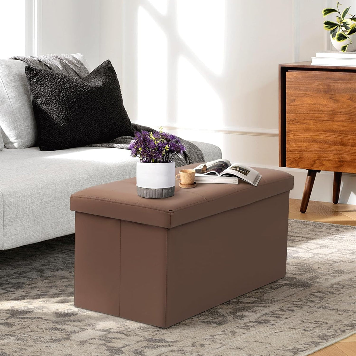 Athena Collection 30" Storage Ottoman Bench Folding Bench with 90L Hidden Storage, Large End of Bed
