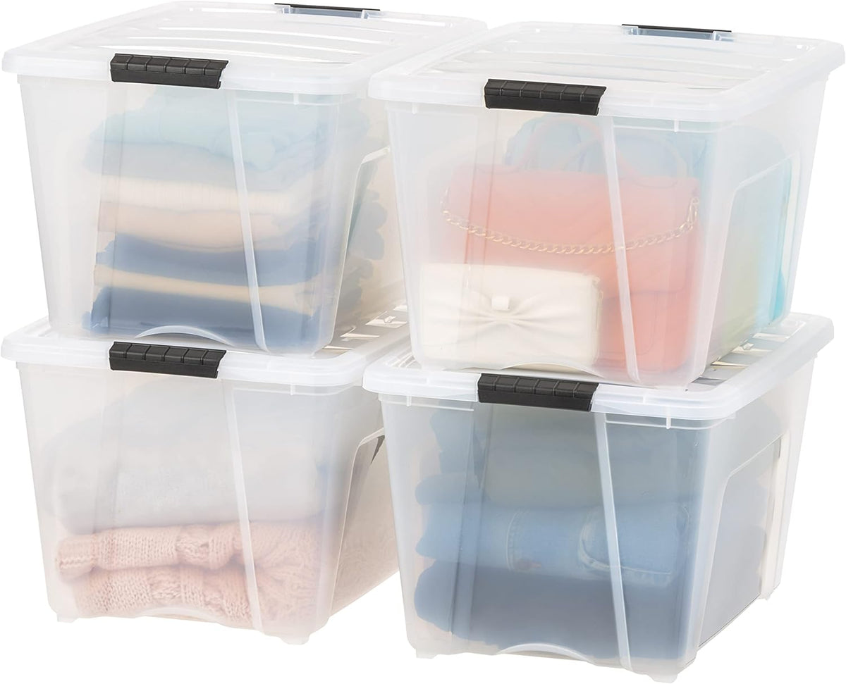 IRIS USA 54 Qt Stackable Plastic Storage Bins with Lids, 4 Pack - BPA-Free, Made in USA
