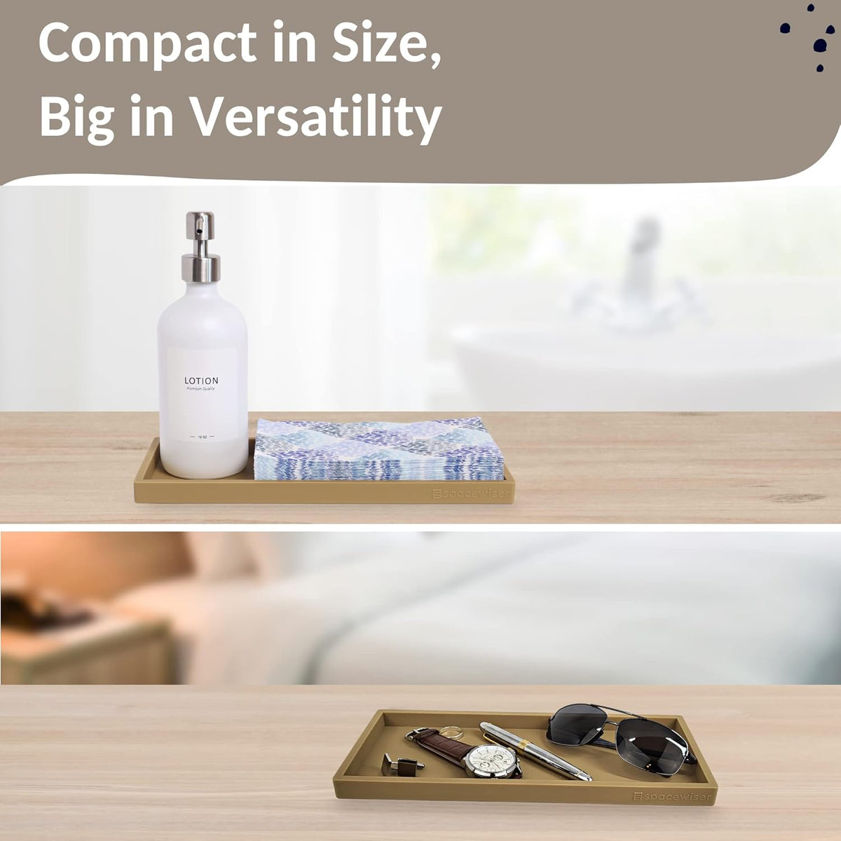 Countertop and Vanity Tray - 11.7" Silicone Bathroom Tray, Flexible Dish Soap Holder for Kitchen