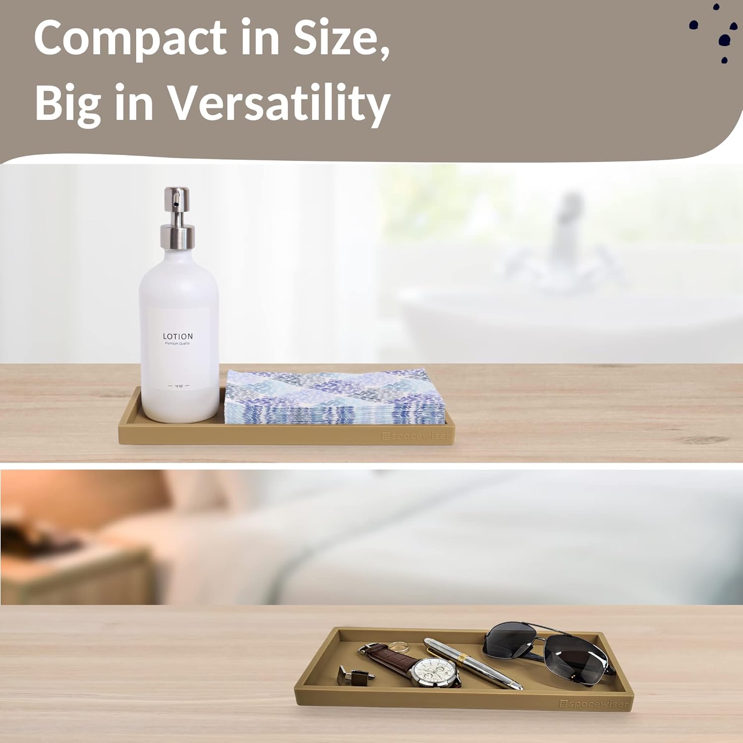 Countertop and Vanity Tray - 11.7" Silicone Bathroom Tray, Flexible Dish Soap Holder for Kitchen