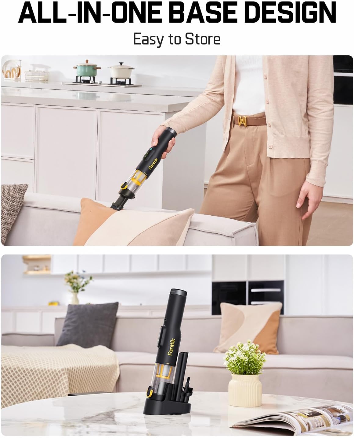 Fanttik Slim V10 Lite Cordless Handheld Vacuum, 0.98lb Lightweight with All-in-One Base Design