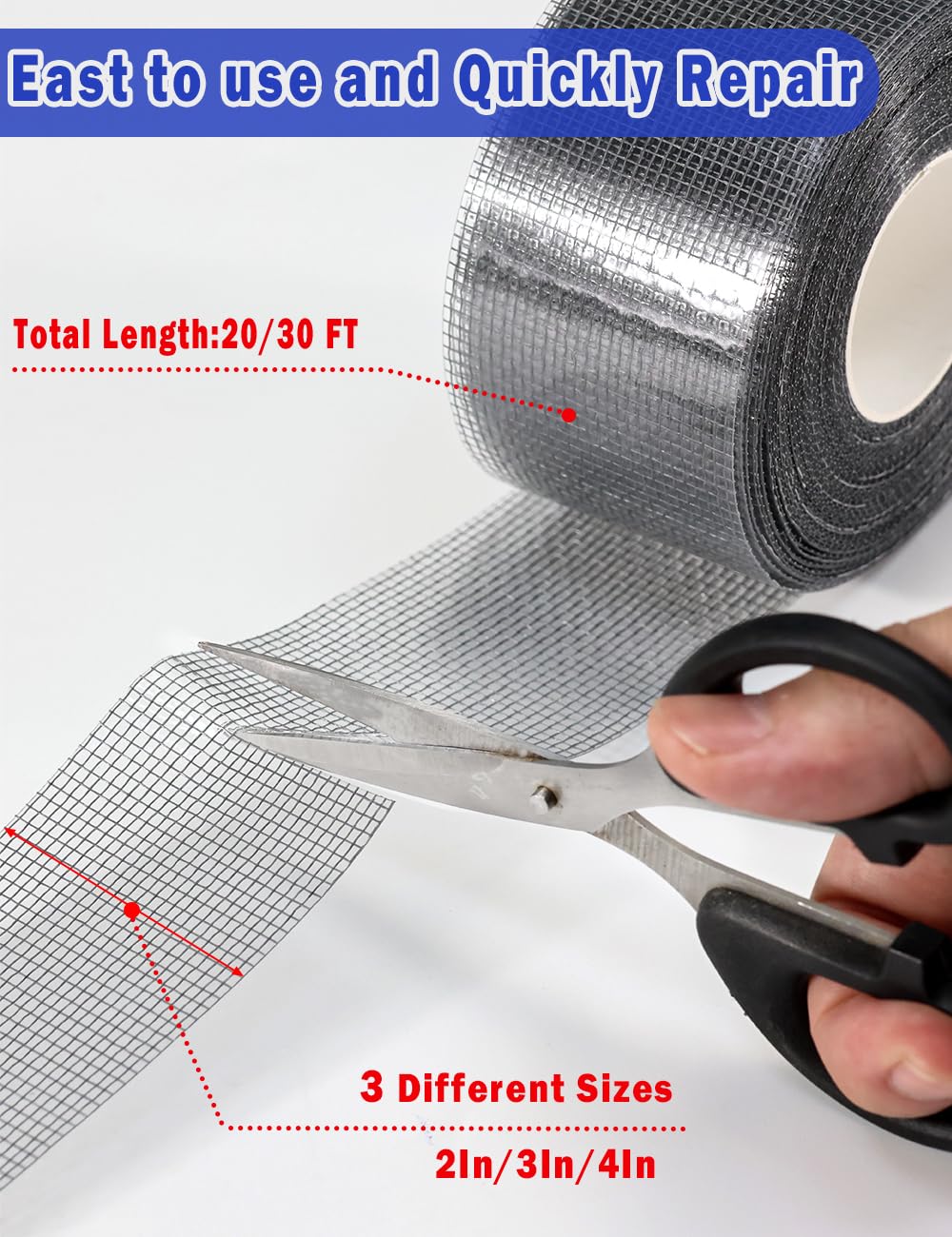 wohohoho Window Screen Repair Tape, 2 in X 40 FT (480IN) Gray Screen Patch Repair Kit, 3-Layer
