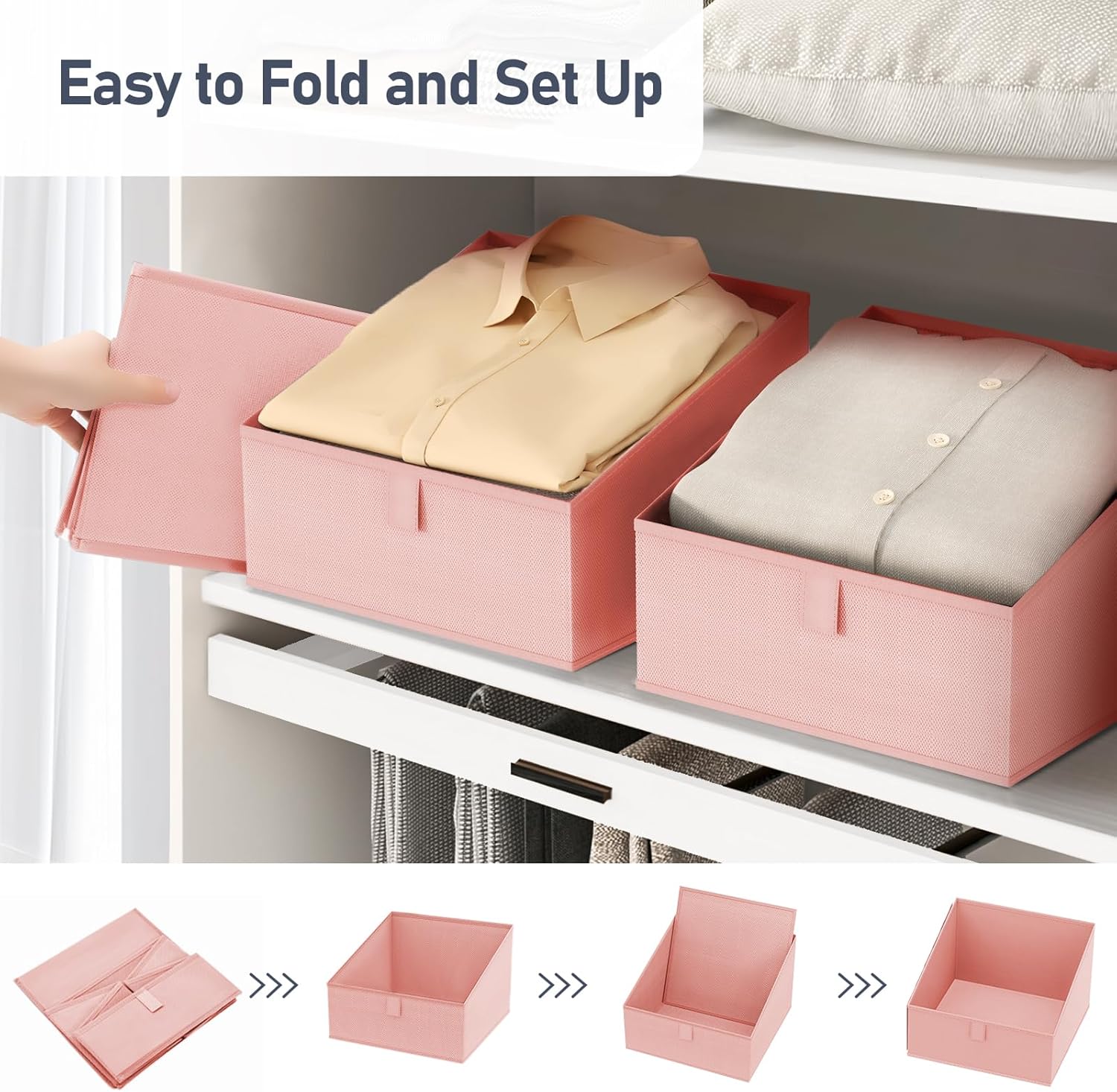 DIMJ Closet Storage Bins 8 Pack - Fabric Trapezoid Closet Organizer Bin, Foldable Storage Baskets