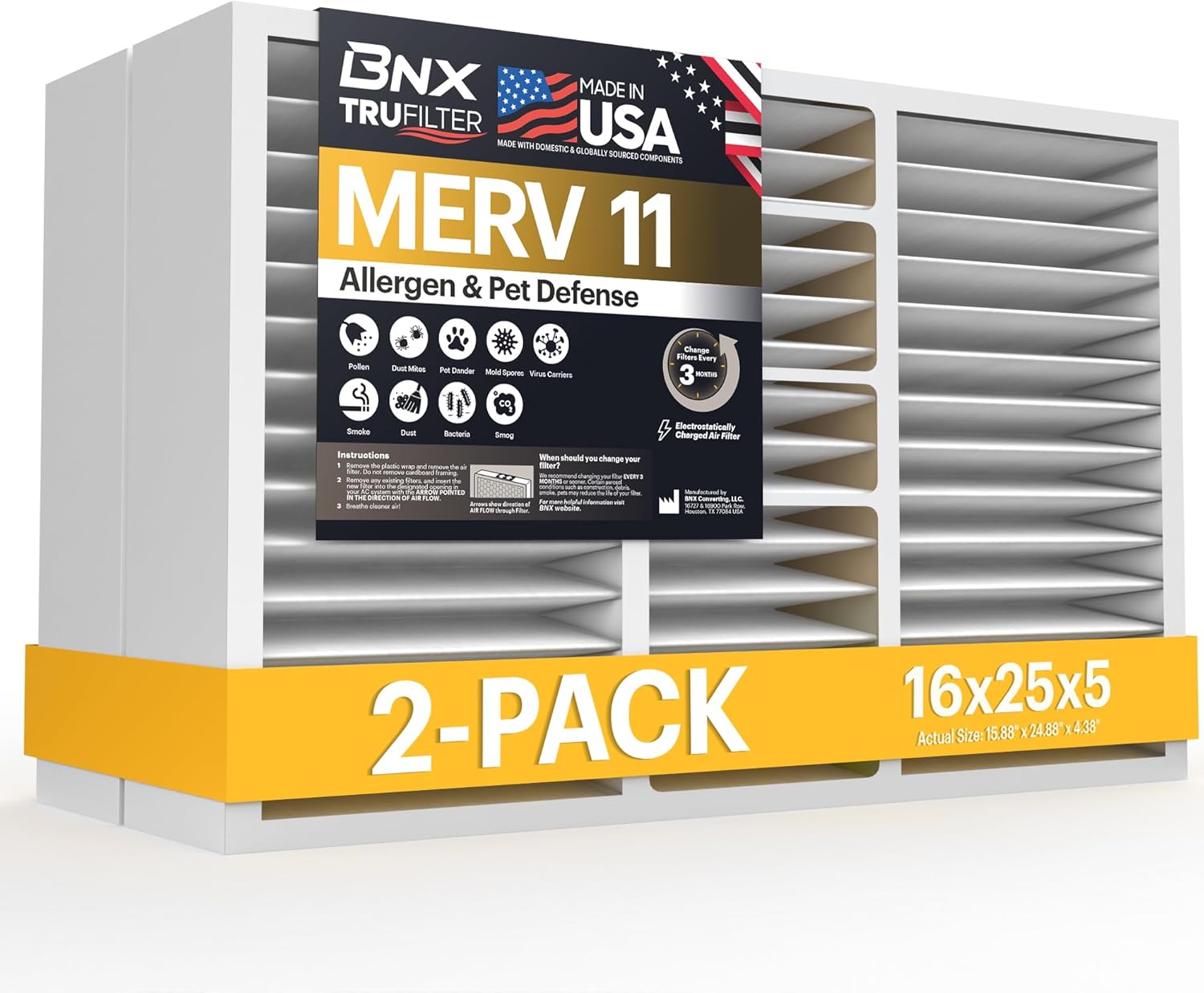BNX TruFilter 16x25x5 (15.88’’ x 24.75’’ x 4.38‘’ Honeywell Compatible 4”) MERV 11 Air Filter