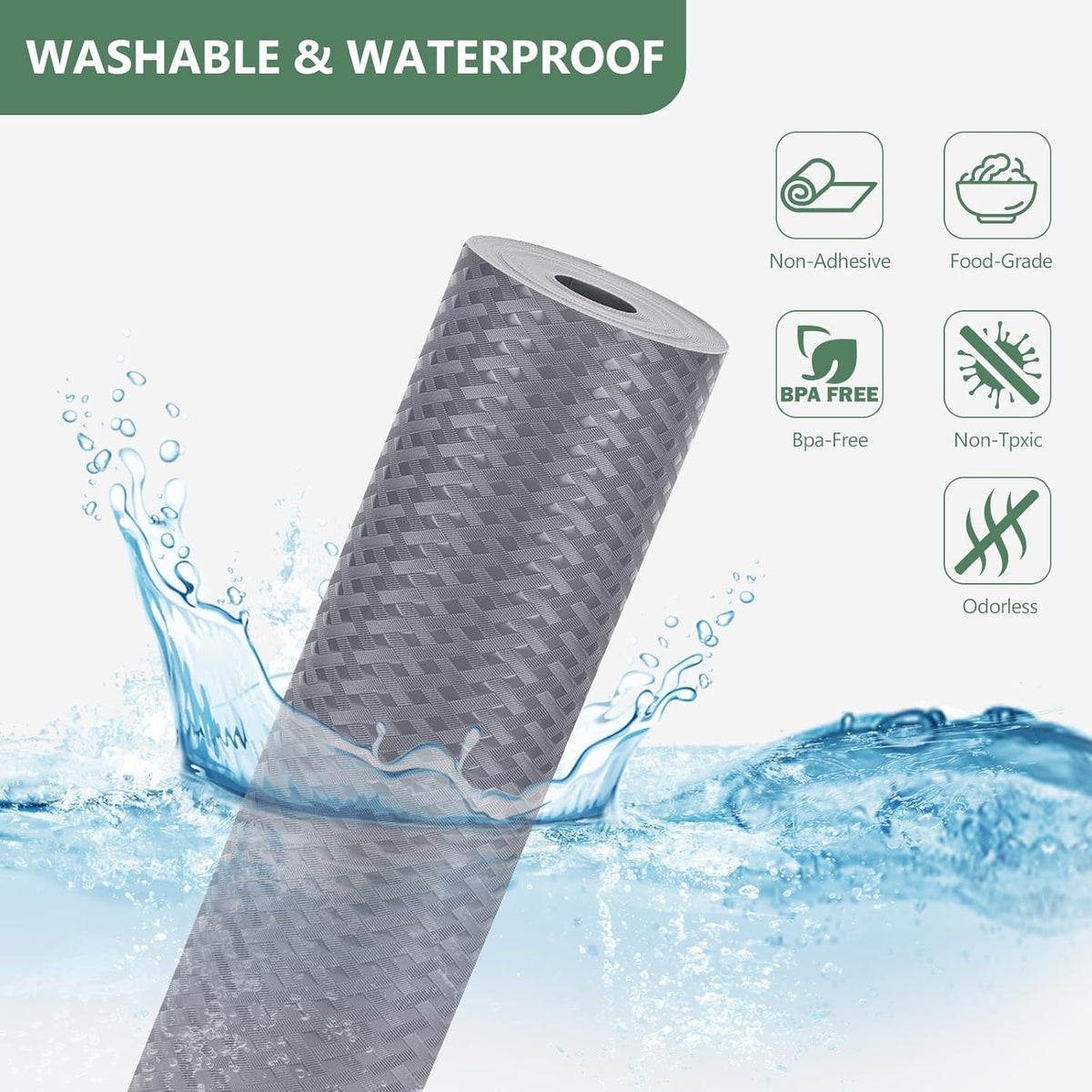 Shelf Liners, Non-Adhesive Drawer Liner, Waterproof & Oil-Proof Kitchen Cabinet Cupboard Liner