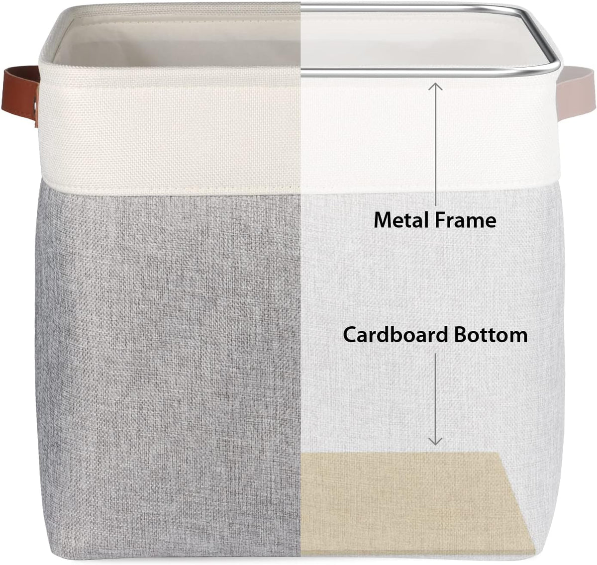 Univivi Storage Bins with Hard Bottom,13 x 13 x13 Cube Storage Baskets with Handles,Gray Foldable
