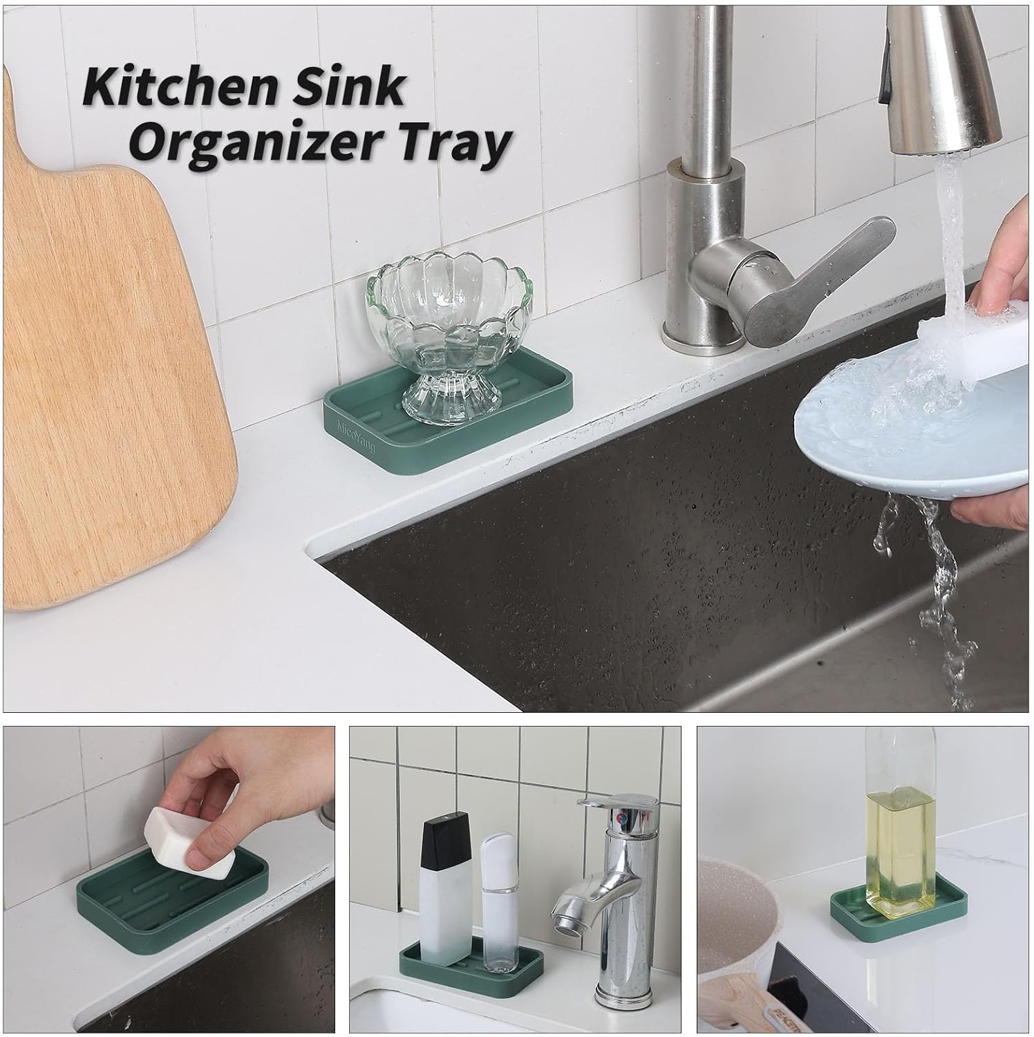 Silicone Kitchen Sink Organizer Tray for Multiple Usage,Easy Clean Sponges Holder for Kitchen