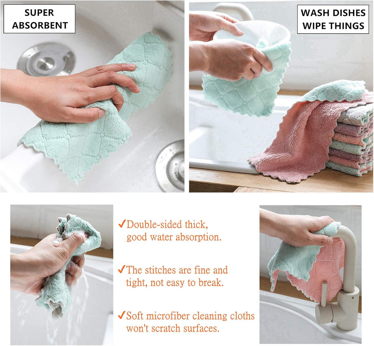 Hypermotion Microfiber Cleaning Cloth, Kitchen Towels, Double-Sided Microfiber Towel Lint Free