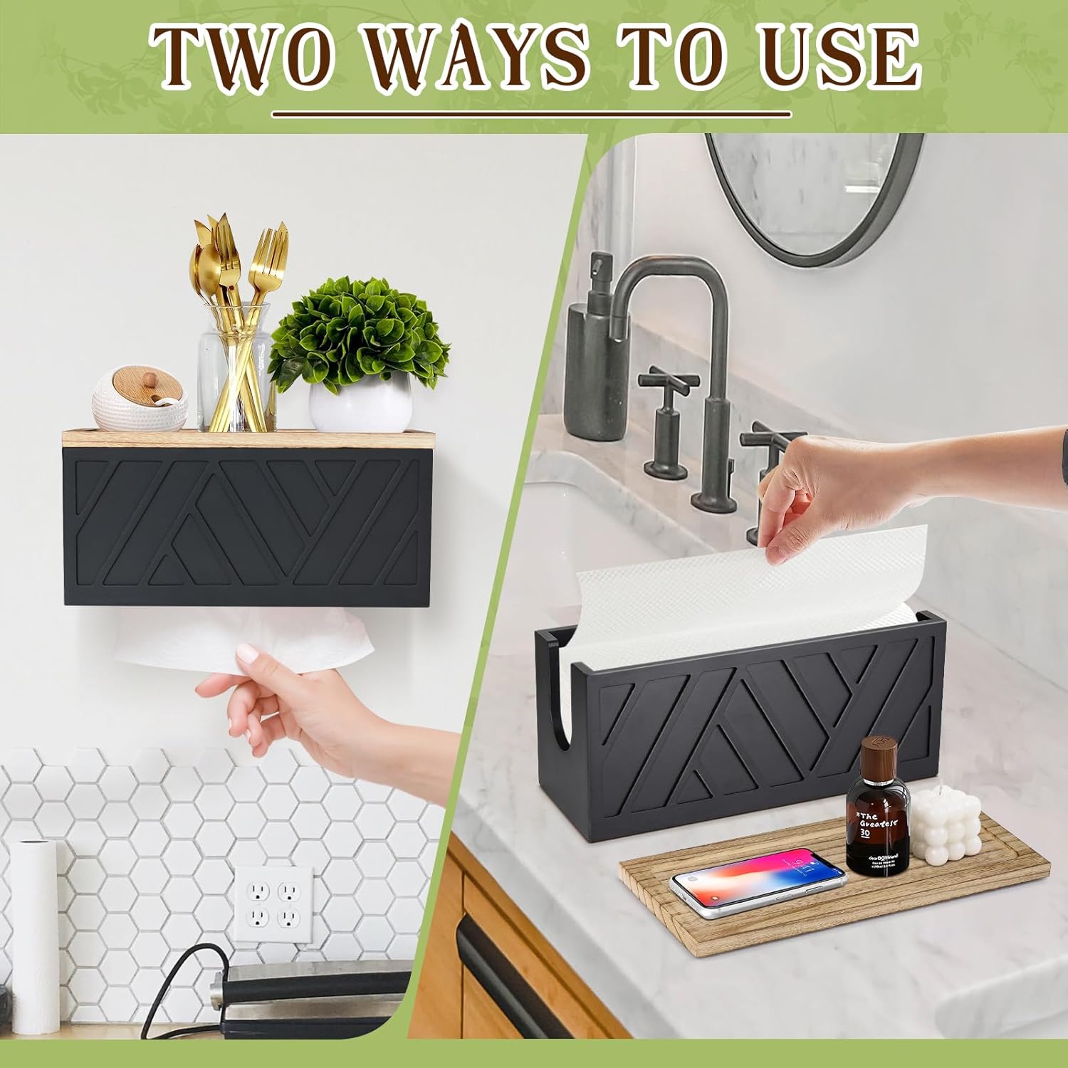 Paper Towel Dispenser Wall Mount, Paper Towel Holder Wall Mounted with Lid, Solid Wood Commercial