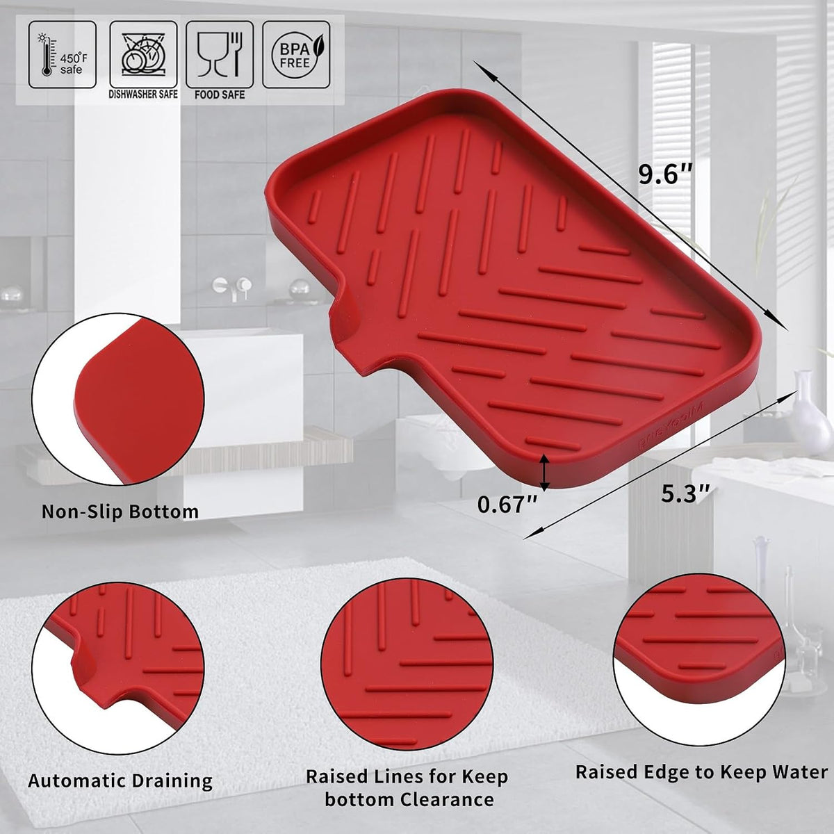 Silicone Bathroom Soap Dishes with Drain Spout-Bathroom and Kitchen Sink Organizer,Sponge