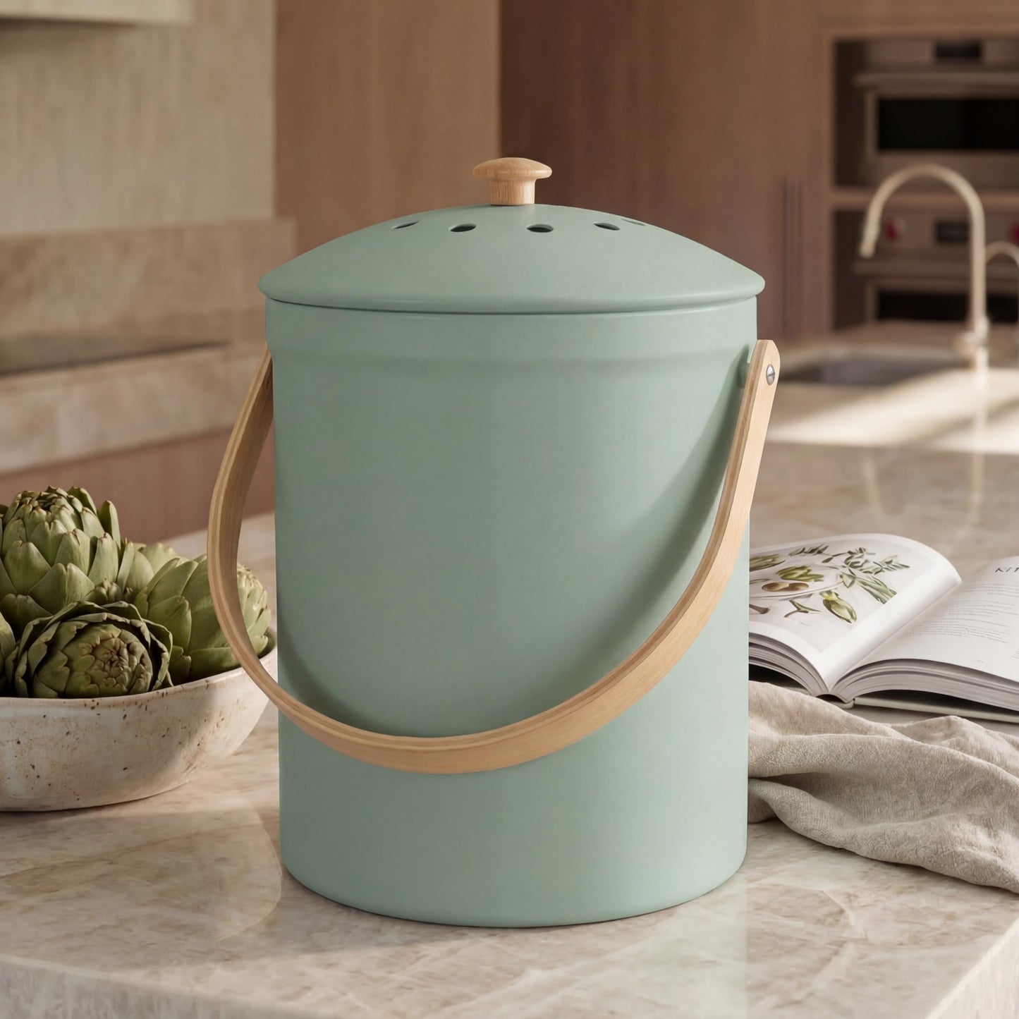 Beautiful Kitchen Compost Bin with Smell Proof Lid - Rust Proof and Odorless Compost Bucket for