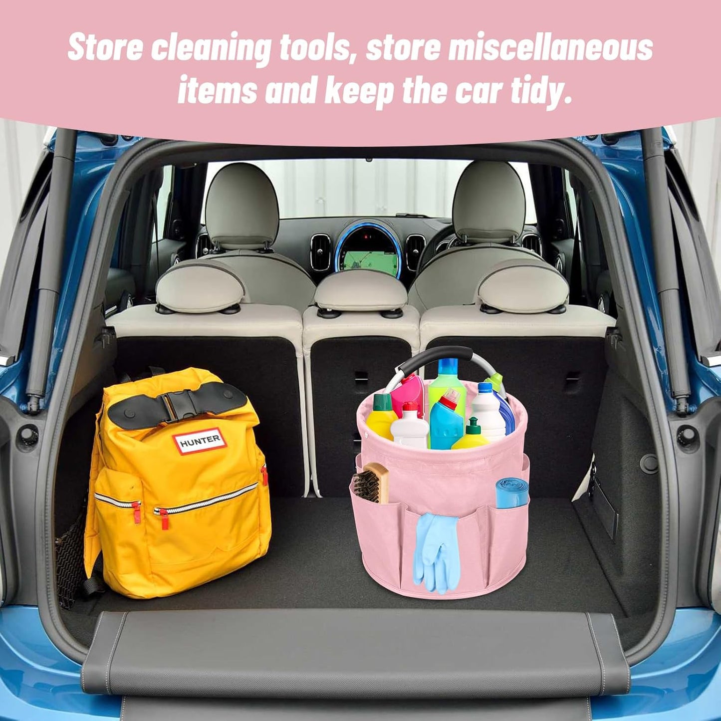 Qivine 17L Cleaning Caddy with Handle, Cleaning Supply Caddy Foldable Tool Bag Cleaning Products