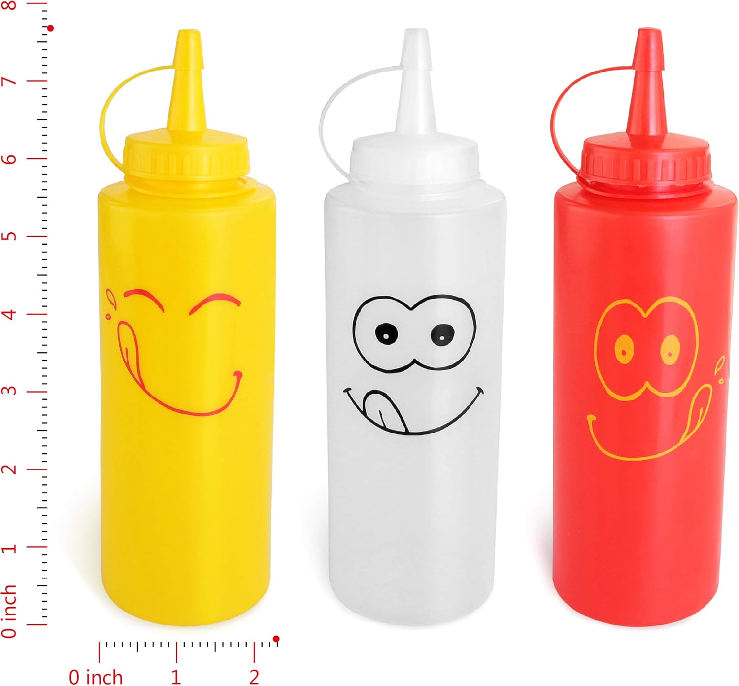 New Star Foodservice 28560 Smiley Faces Squeeze Bottle Set, Plastic, Red, Yellow, and Clear, 12 oz