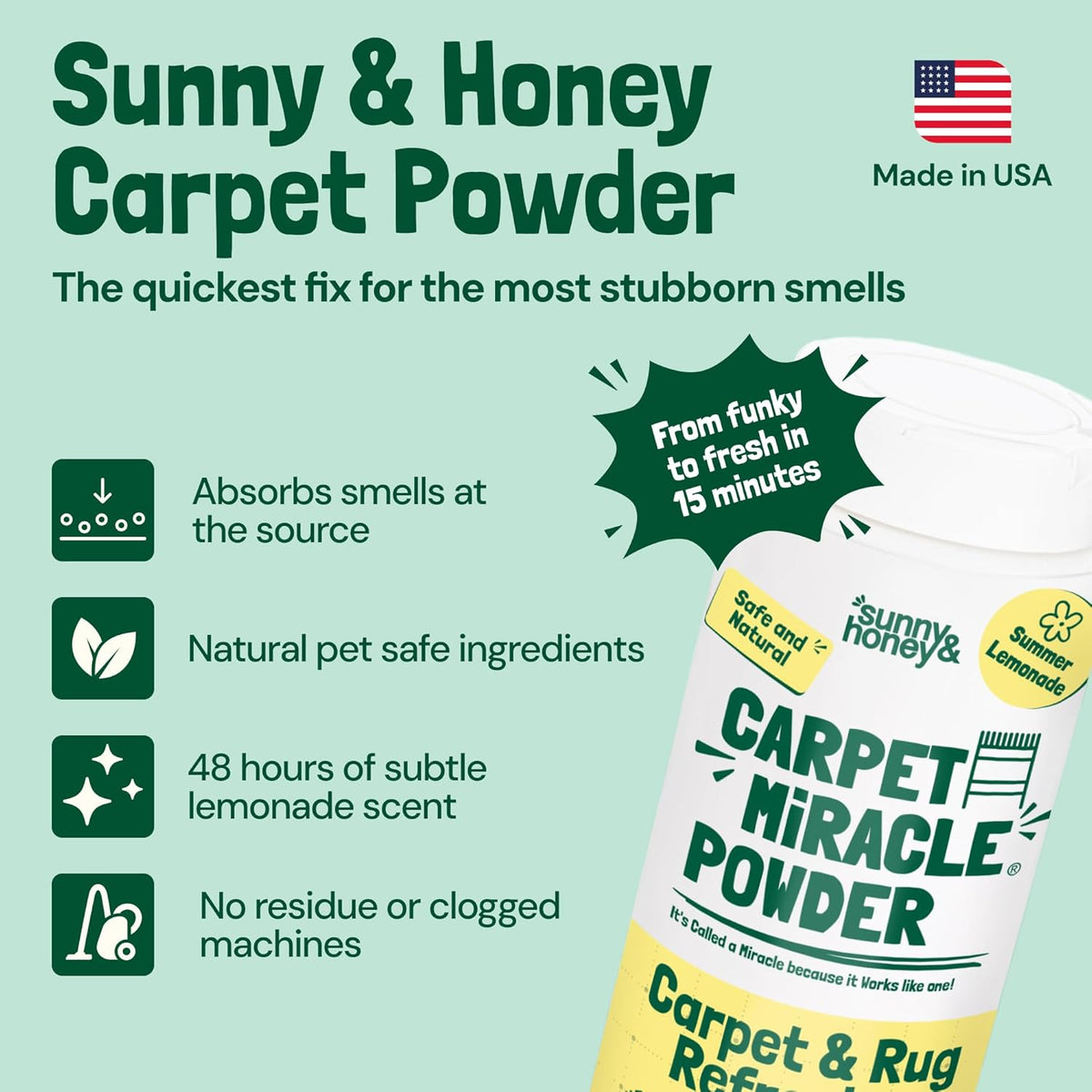 Sunny & Honey Carpet Deodorizer Powder - 20 Oz, Summer Lemonade Scent - Rug Cleaner & Carpet