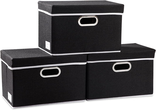 PRANDOM Foldable Storage Box with Lid [3-Pack] Fabric Collapsible Storage Bin Organizer Container