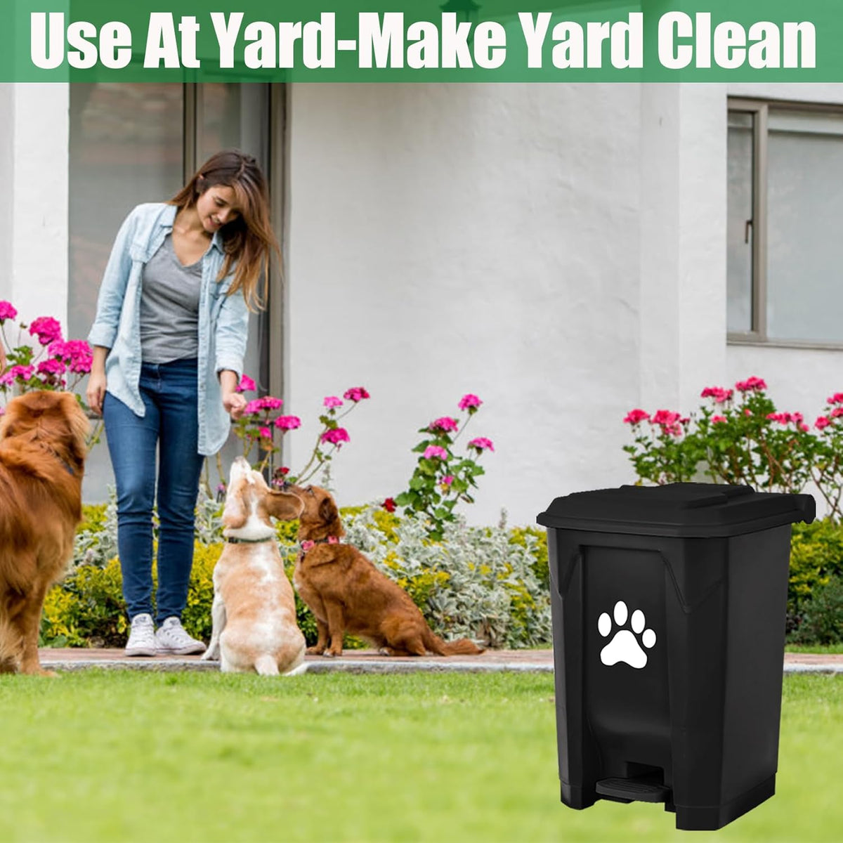 Outdoor Dog Poop Trash Can with Lid, Dog Waste Trash Can Pet Waste Container Pooper Scooper for