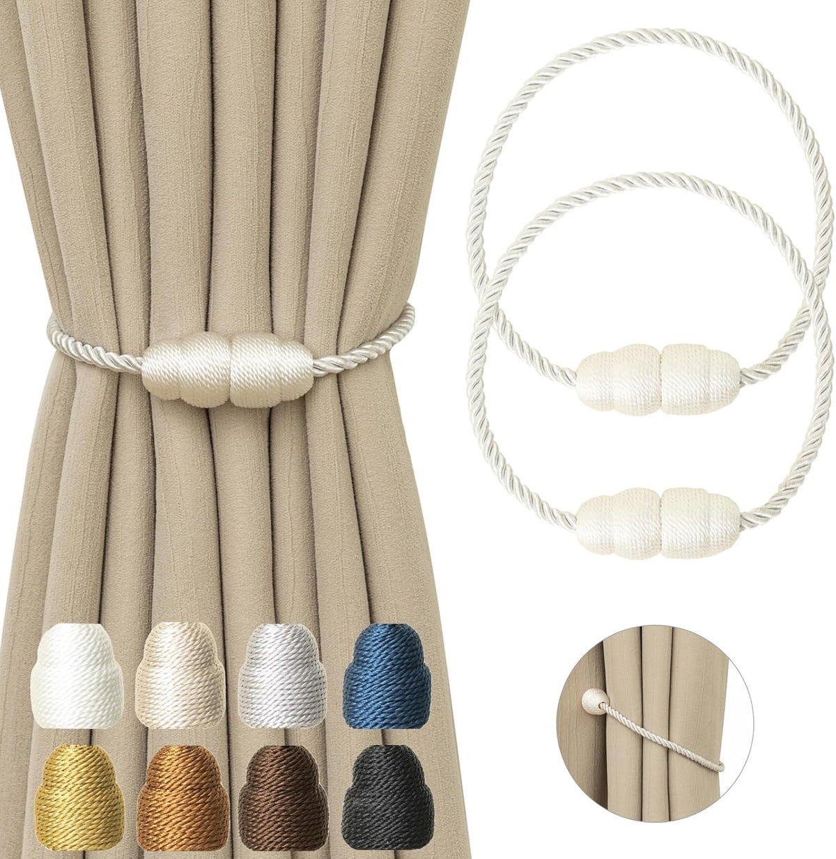 Magnetic Curtain Tiebacks Rope Tie Backs 2 Pack Curtains Holders for Drapes Decorative Window