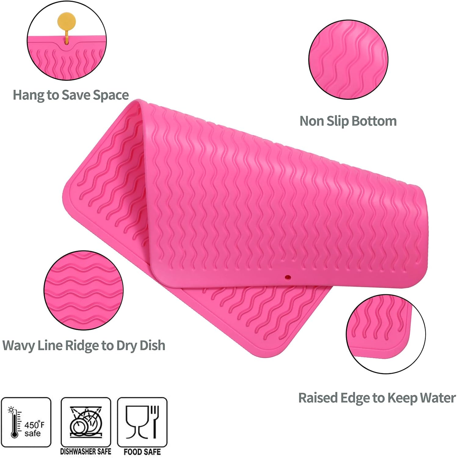Silicone Dish Drying Mat for Multiple Usage,Easy clean,Eco-friendly,Heat-resistant Silicone Mat for