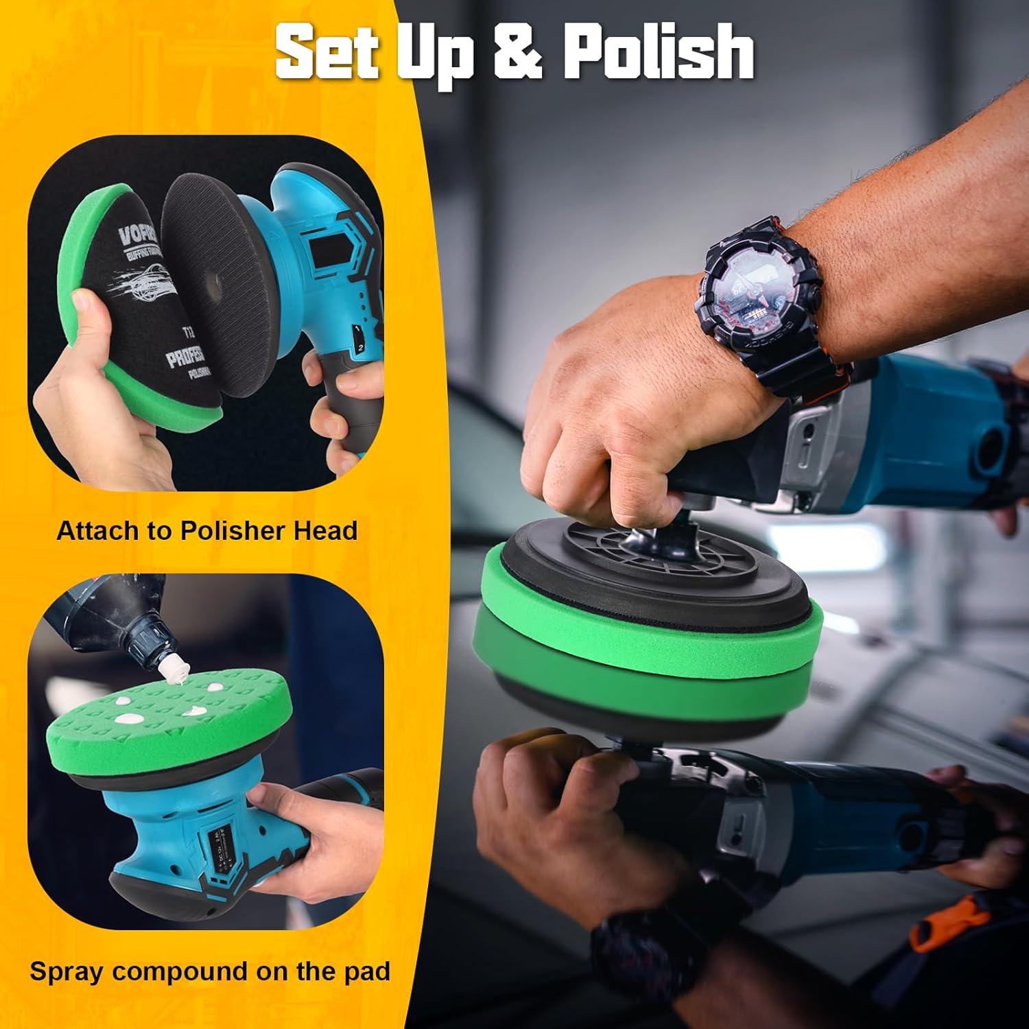8 Pcs Polishing Pads, Buffing Pads 5.5 Inch 138mm for 5 Inch Backing Plate, High-Density & Reusable