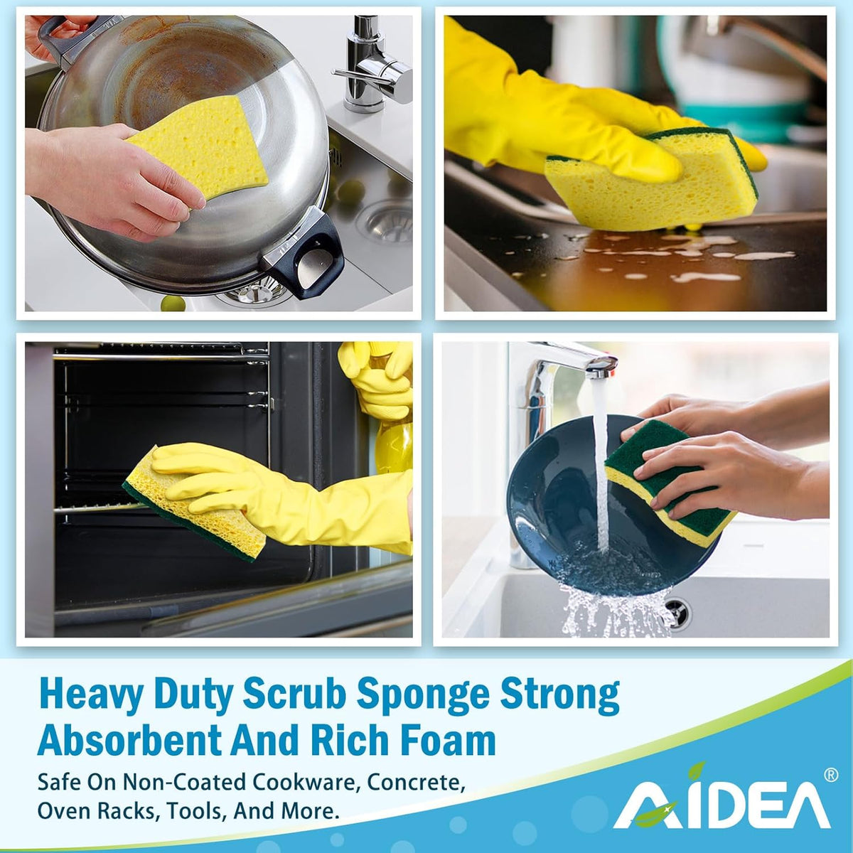 AIDEA Sponges Kitchen, Heavy Duty Scrub Sponge, 6Count, Sponges for Dishes, Cellulose Kitchen
